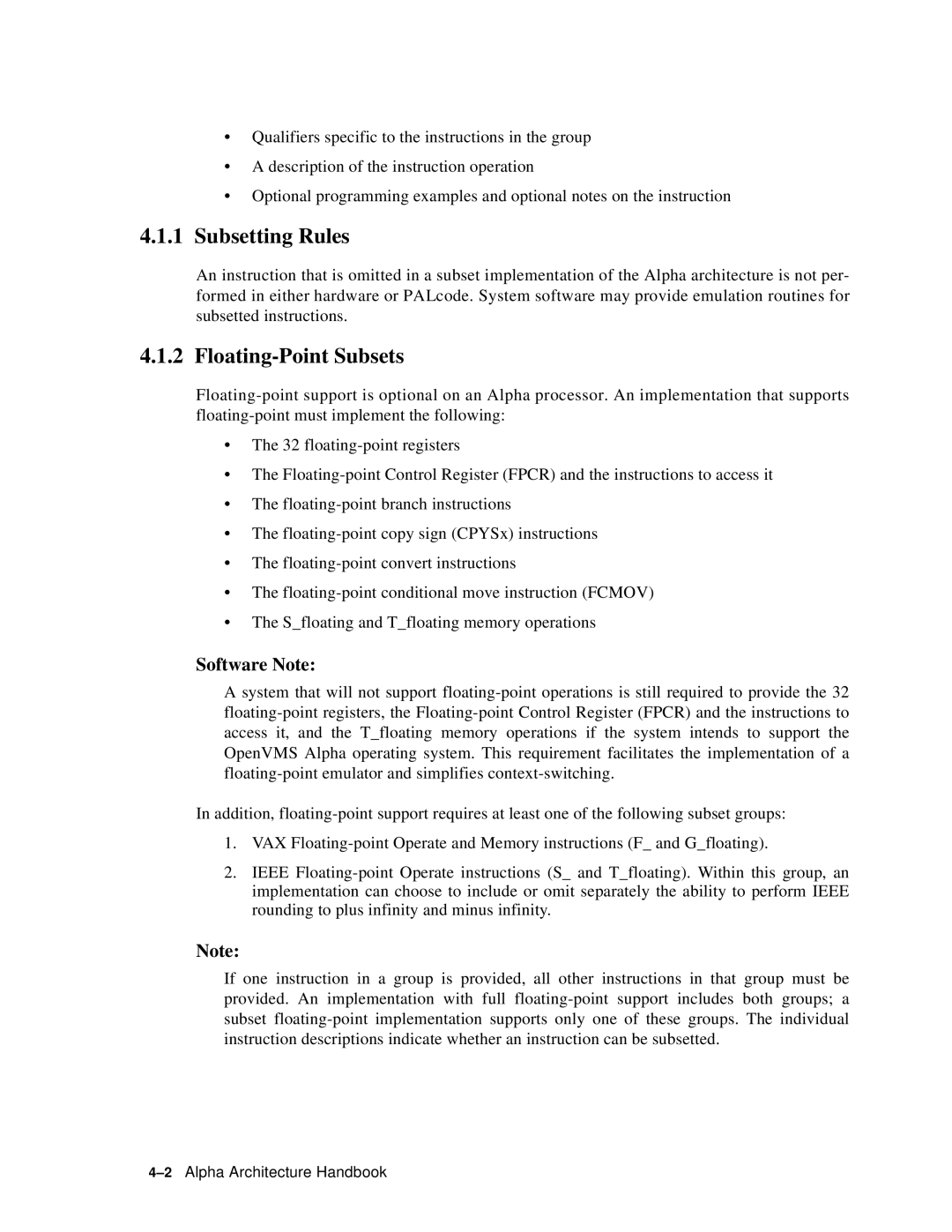 Compaq ECQD2KCTE manual Subsetting Rules, Floating-Point Subsets 