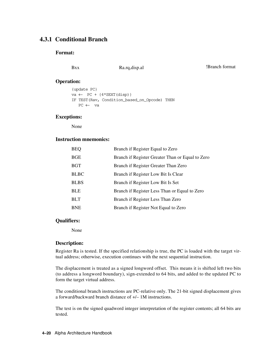 Compaq ECQD2KCTE manual Conditional Branch, Format 