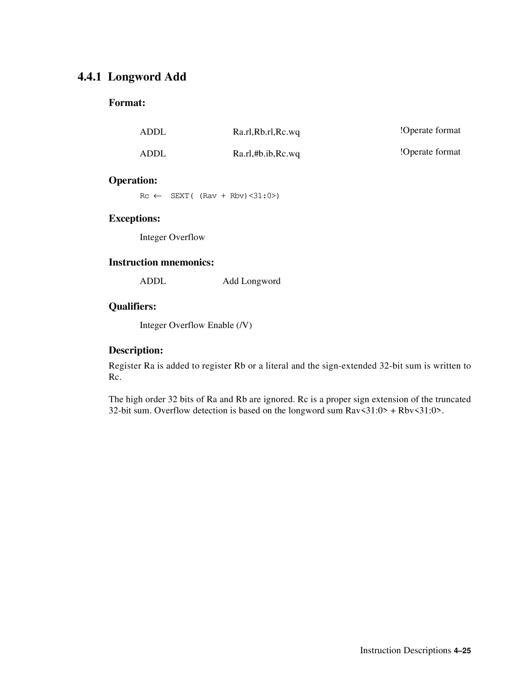 Compaq ECQD2KCTE manual Longword Add, Addl 