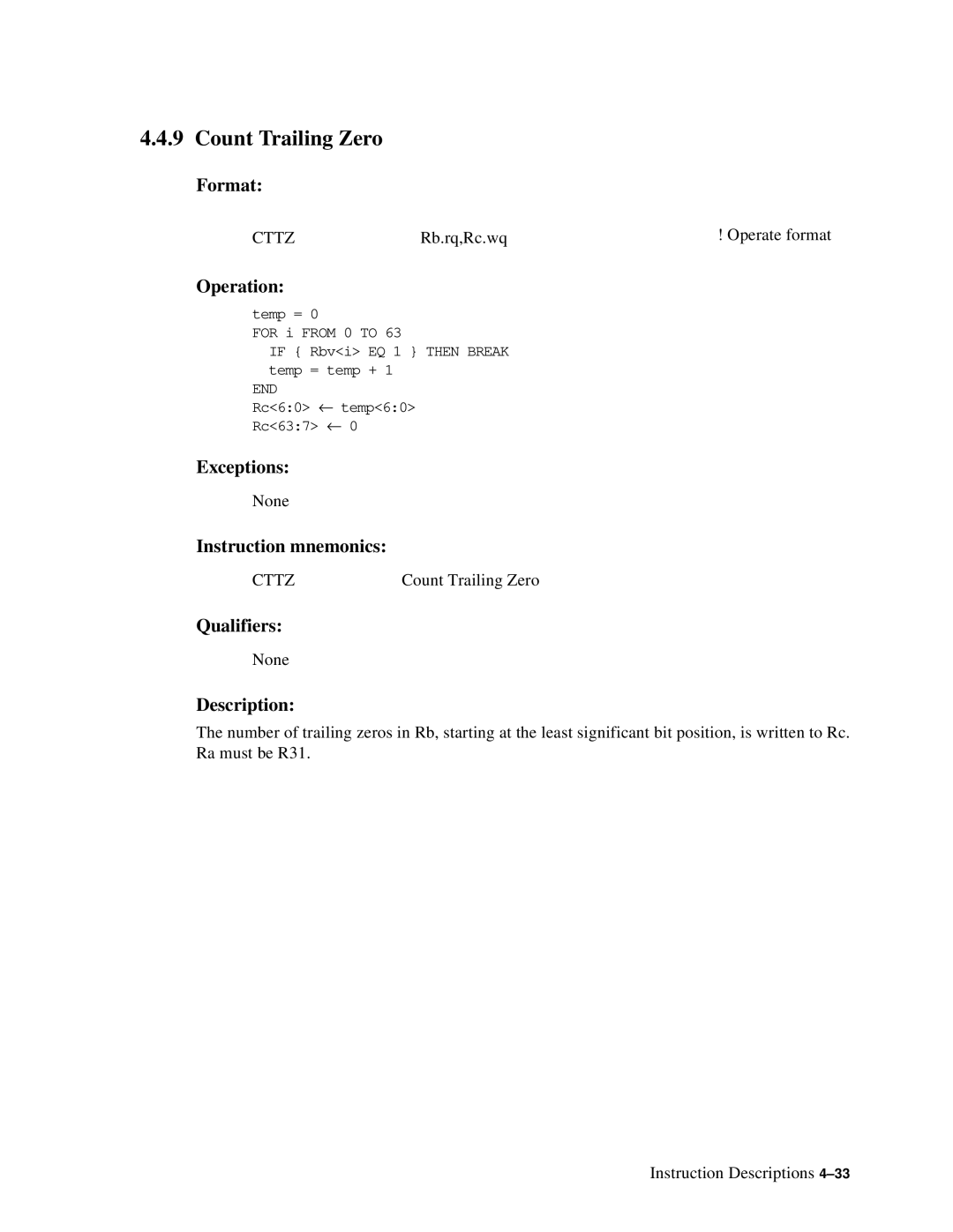 Compaq ECQD2KCTE manual Count Trailing Zero, Cttz 