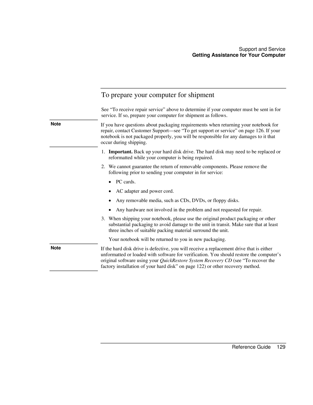 Compaq EH63V, EH65V manual To prepare your computer for shipment 