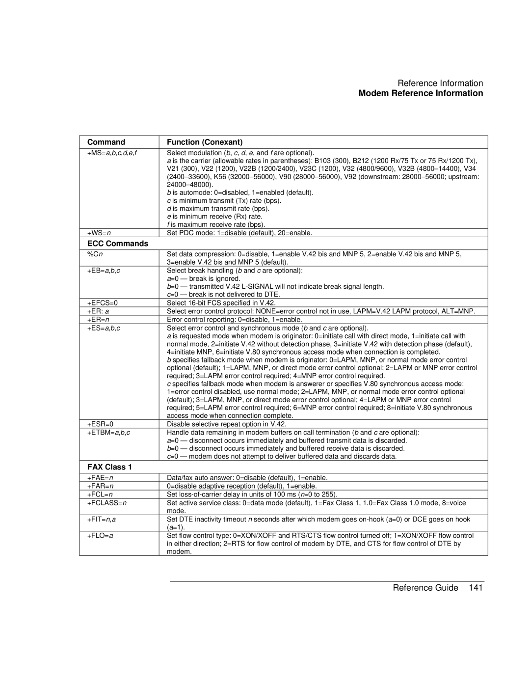 Compaq EH65V, EH63V manual ECC Commands, FAX Class 