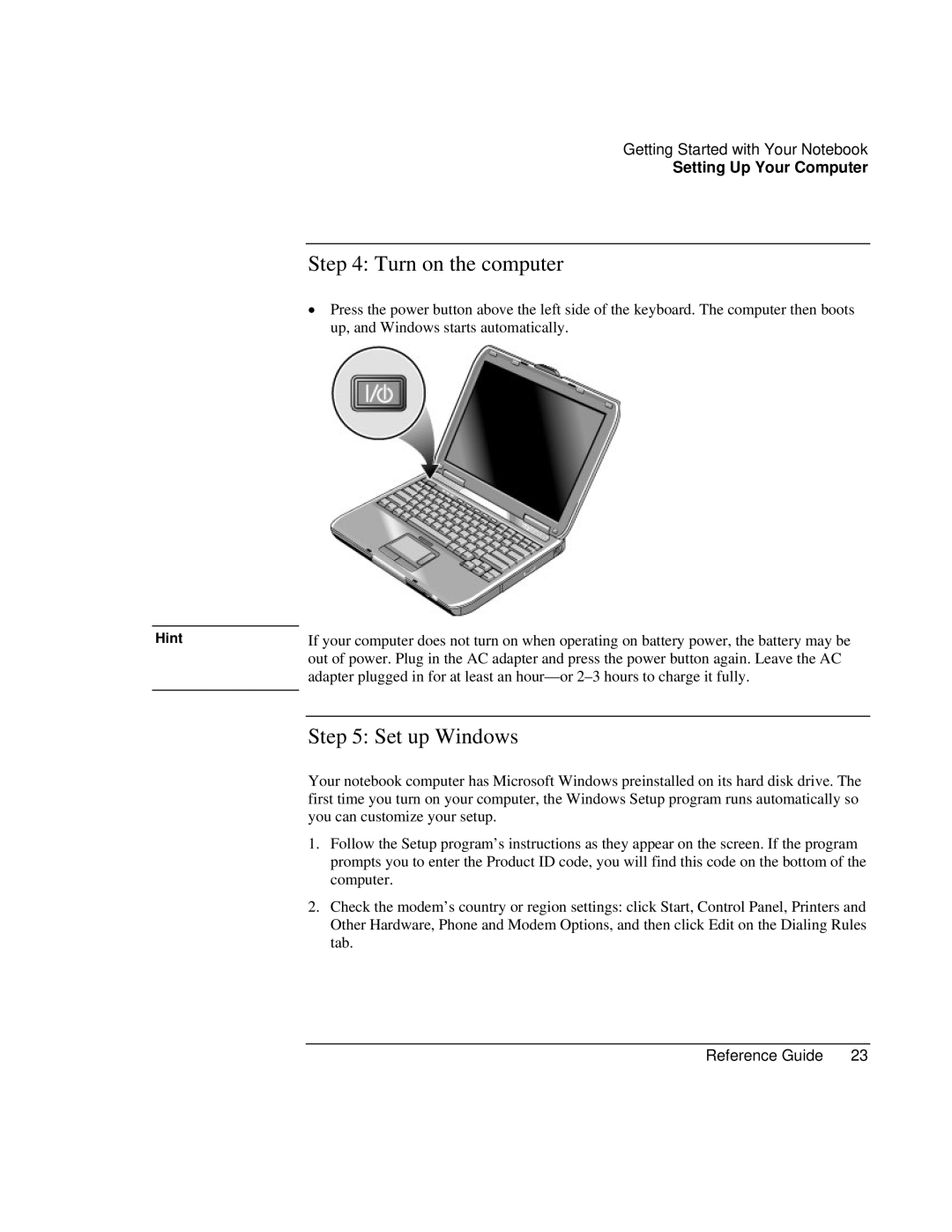 Compaq EH63V, EH65V manual Turn on the computer, Set up Windows, Hint 