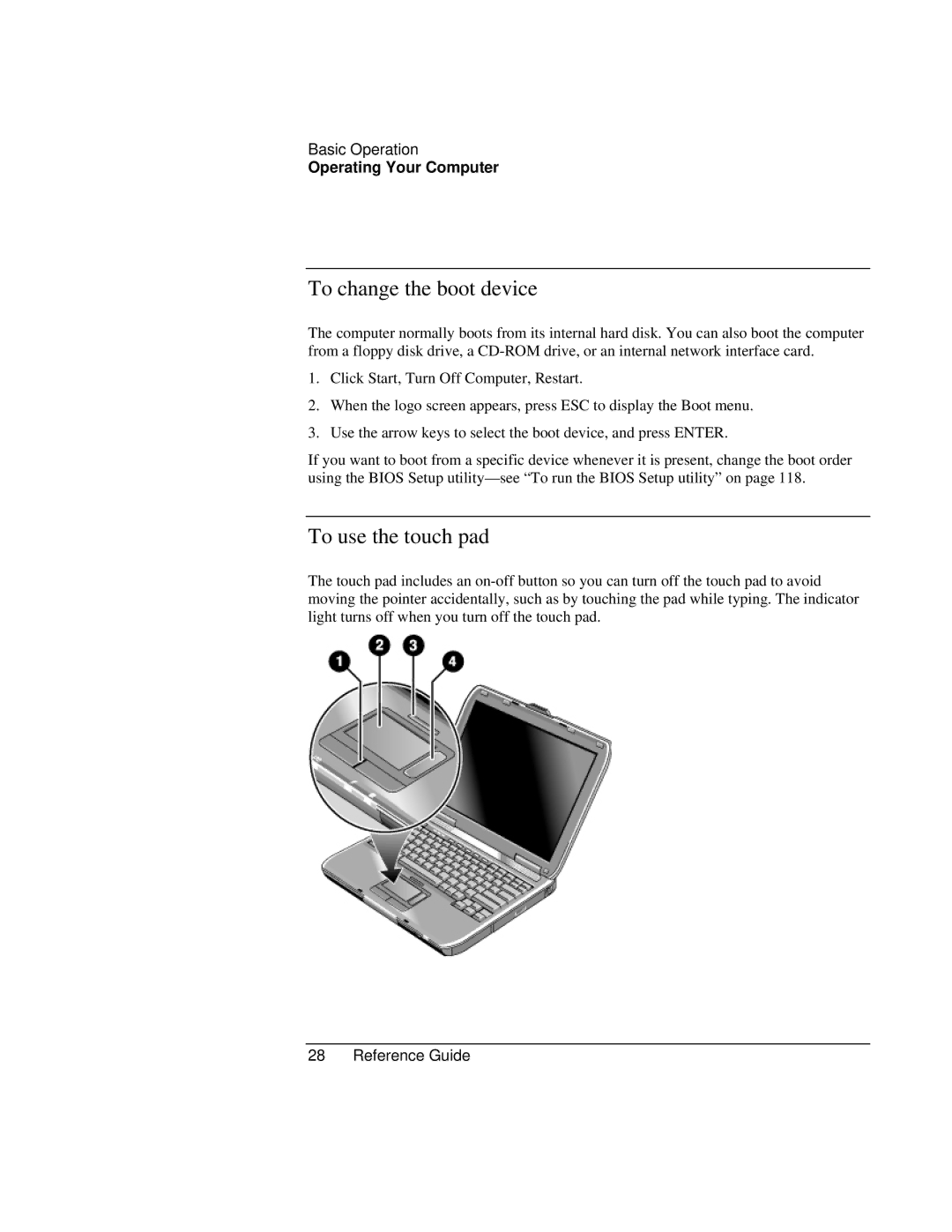 Compaq EH65V, EH63V manual To change the boot device, To use the touch pad 