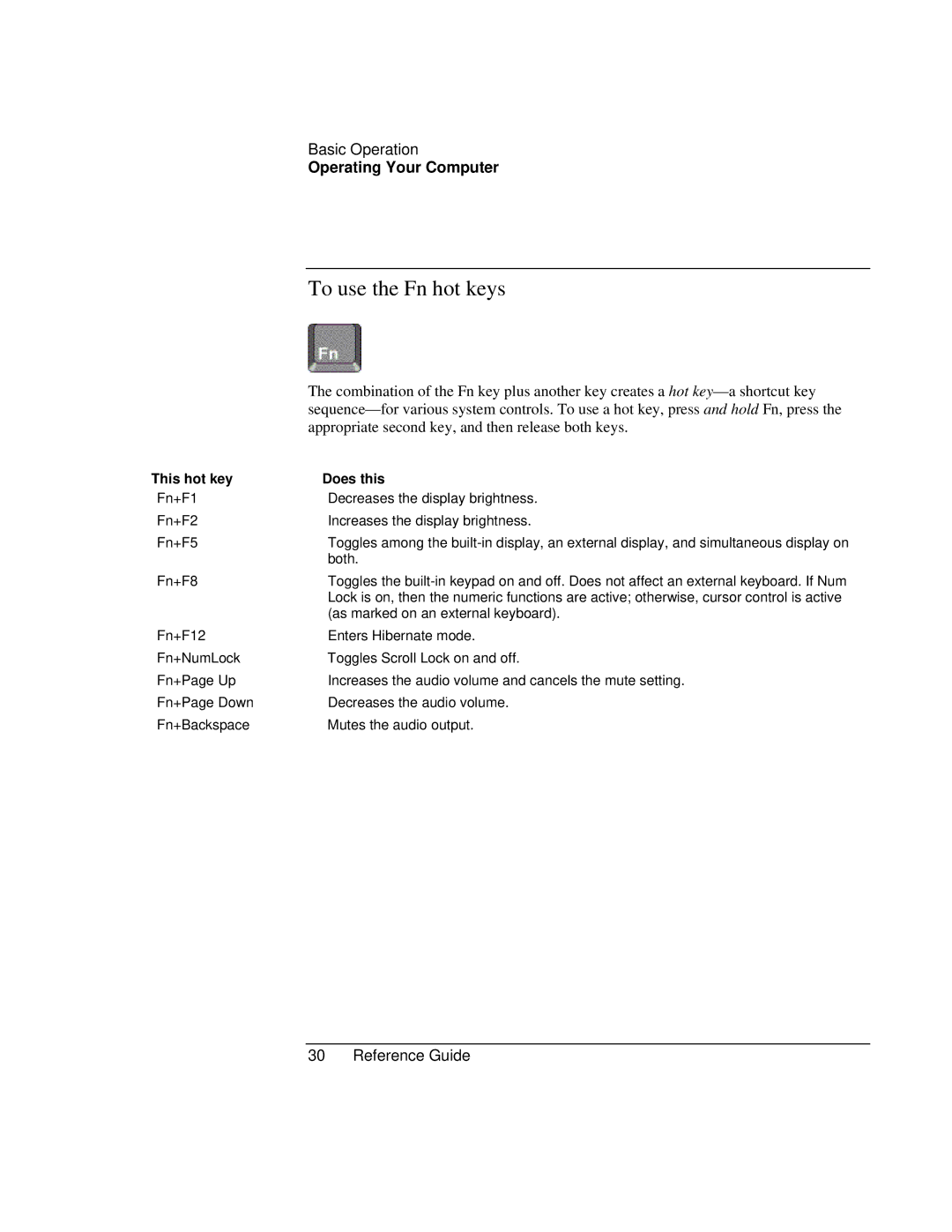 Compaq EH65V, EH63V manual To use the Fn hot keys, This hot key Does this 