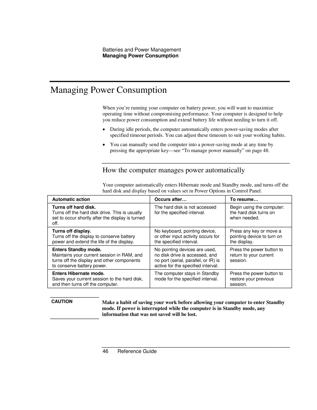 Compaq EH63V, EH65V manual Managing Power Consumption, How the computer manages power automatically 