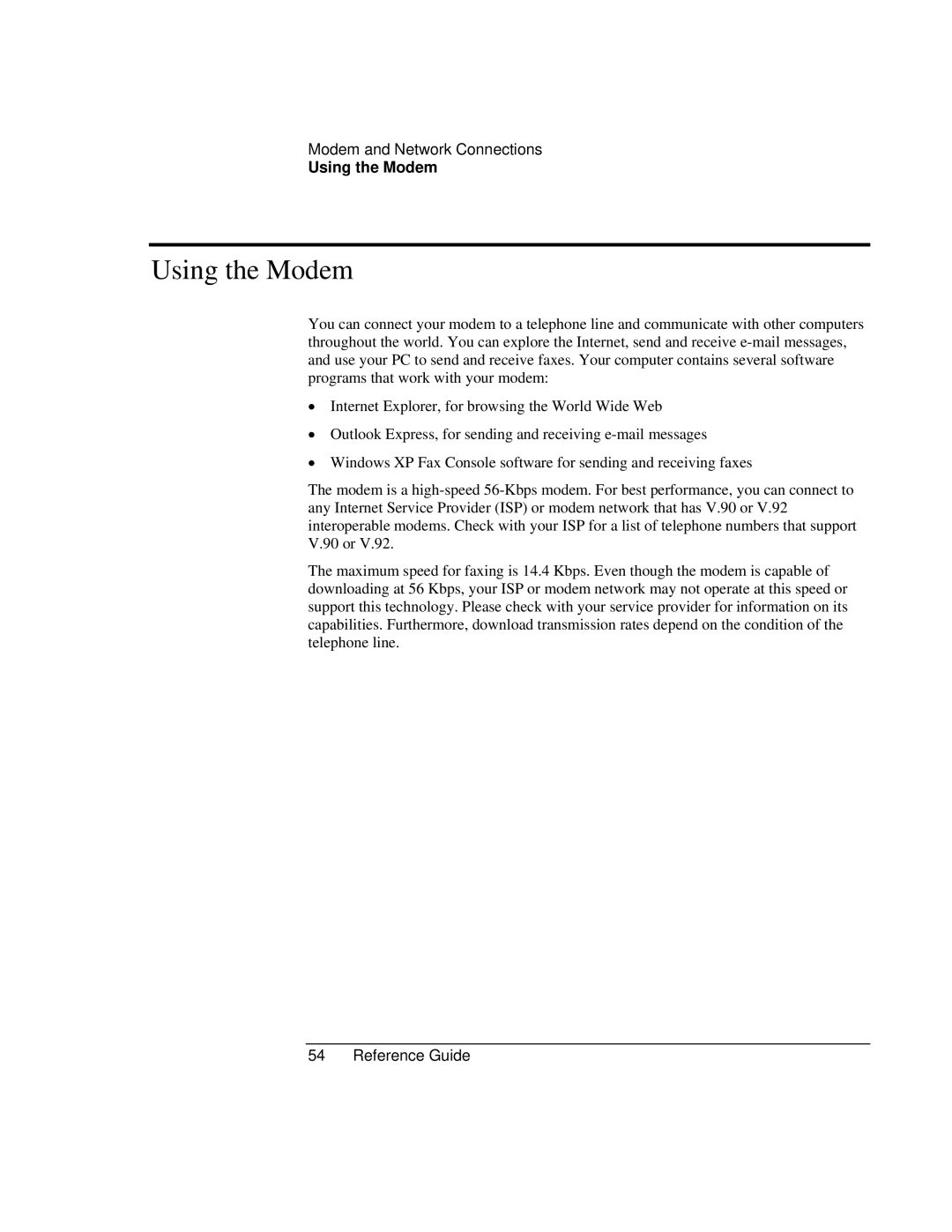 Compaq EH65V, EH63V manual Using the Modem 