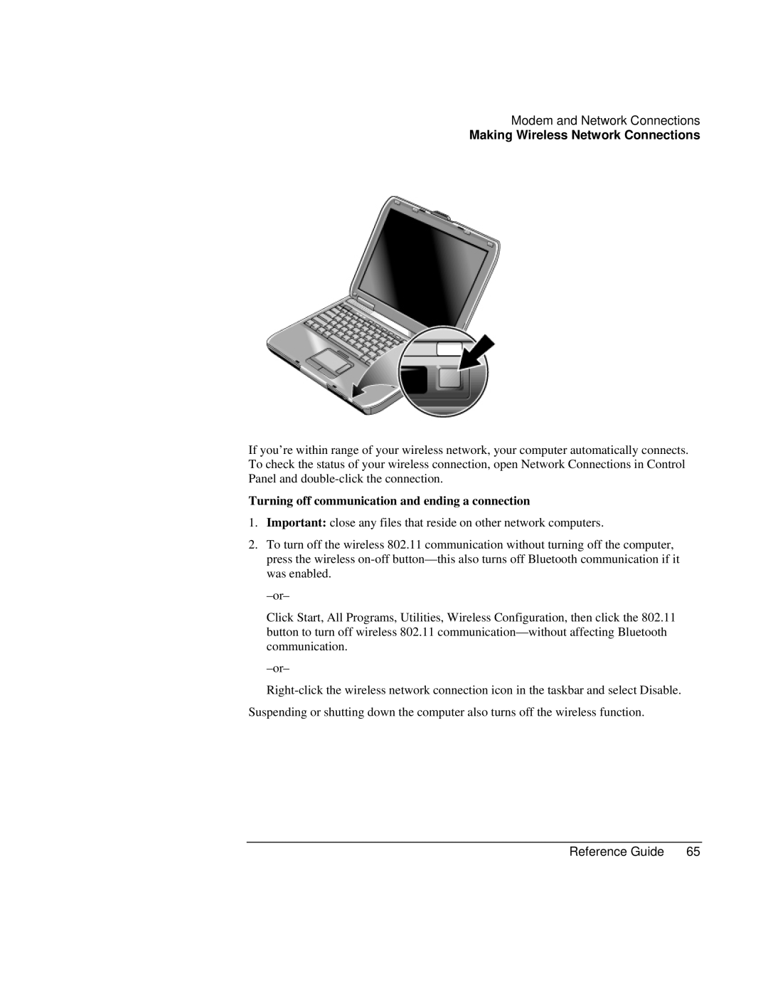 Compaq EH63V, EH65V manual Turning off communication and ending a connection 