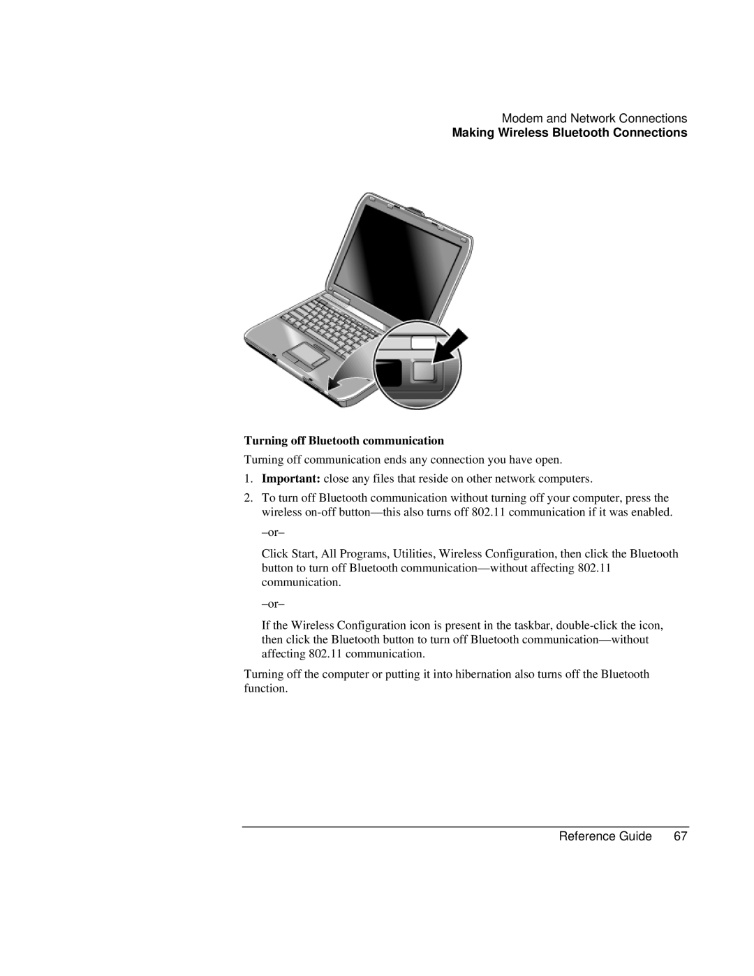 Compaq EH63V, EH65V manual Turning off Bluetooth communication 