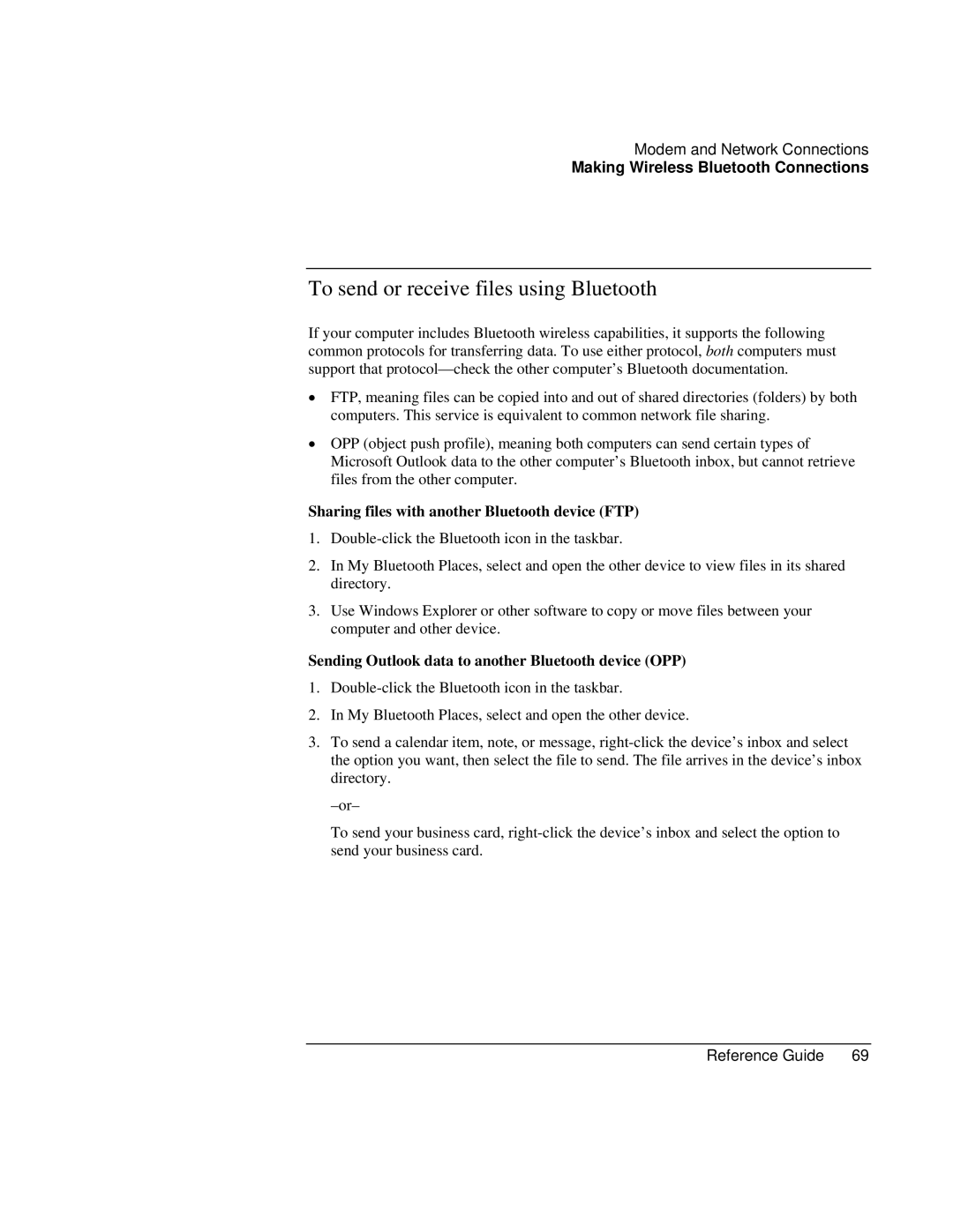 Compaq EH63V, EH65V manual To send or receive files using Bluetooth, Sharing files with another Bluetooth device FTP 