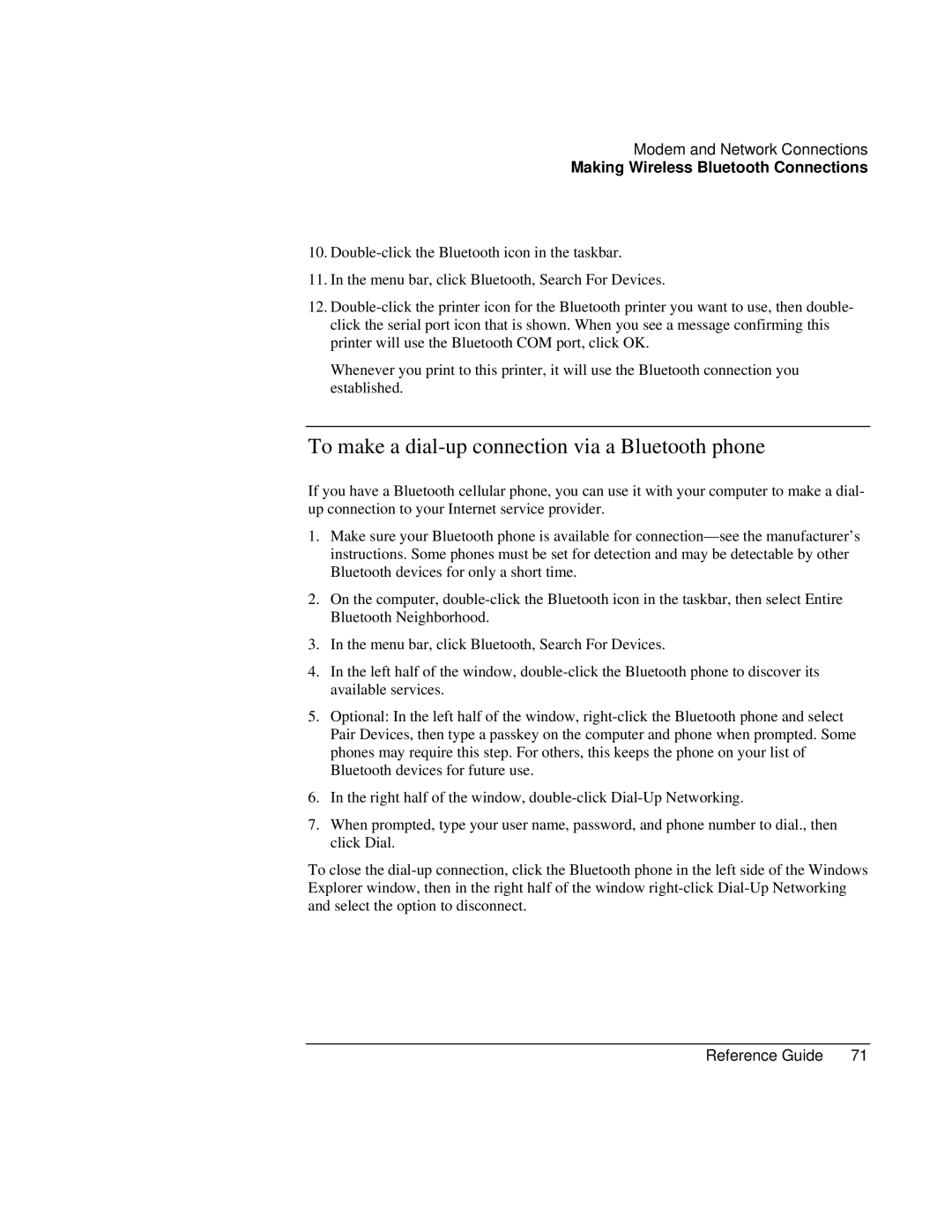 Compaq EH63V, EH65V manual To make a dial-up connection via a Bluetooth phone 