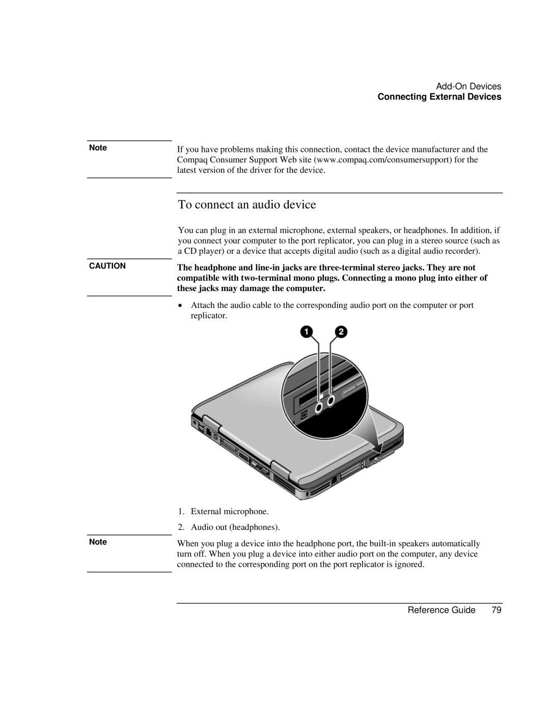 Compaq EH65V, EH63V manual To connect an audio device 