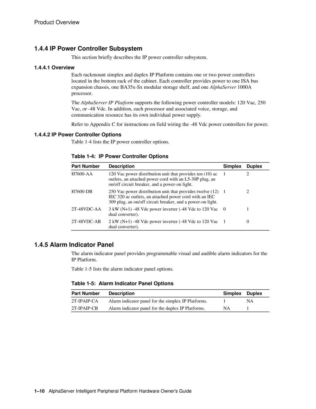 Compaq EK-ASIP2-OG. D01 manual IP Power Controller Subsystem, Alarm Indicator Panel, IP Power Controller Options 