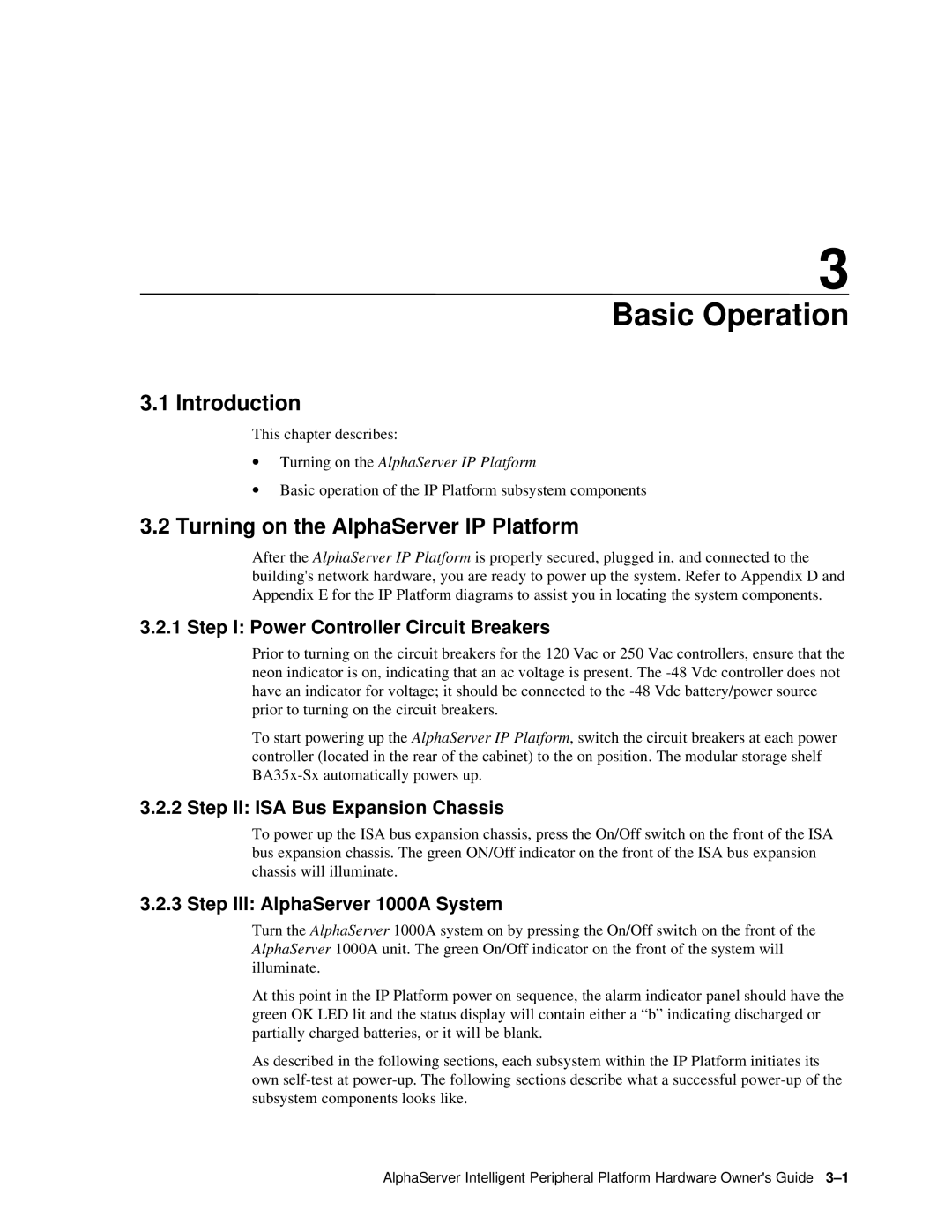 Compaq EK-ASIP2-OG. D01 Basic Operation, Turning on the AlphaServer IP Platform, Step I Power Controller Circuit Breakers 