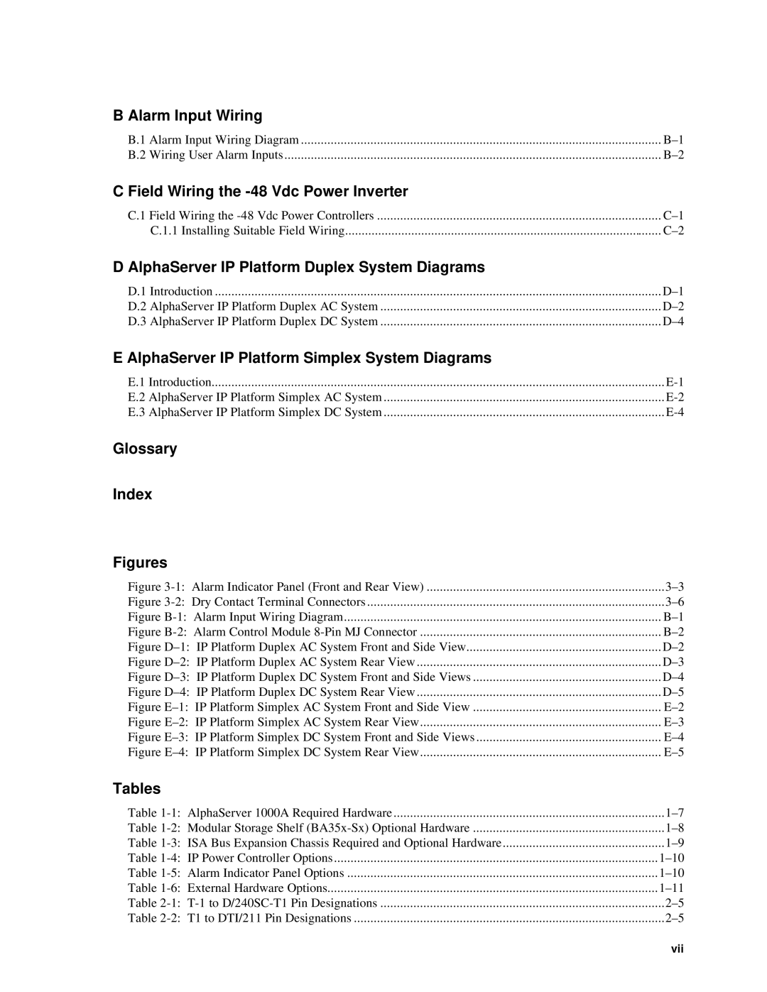 Compaq EK-ASIP2-OG. D01 manual Alarm Input Wiring, Field Wiring the -48 Vdc Power Inverter, Glossary Index, Tables 