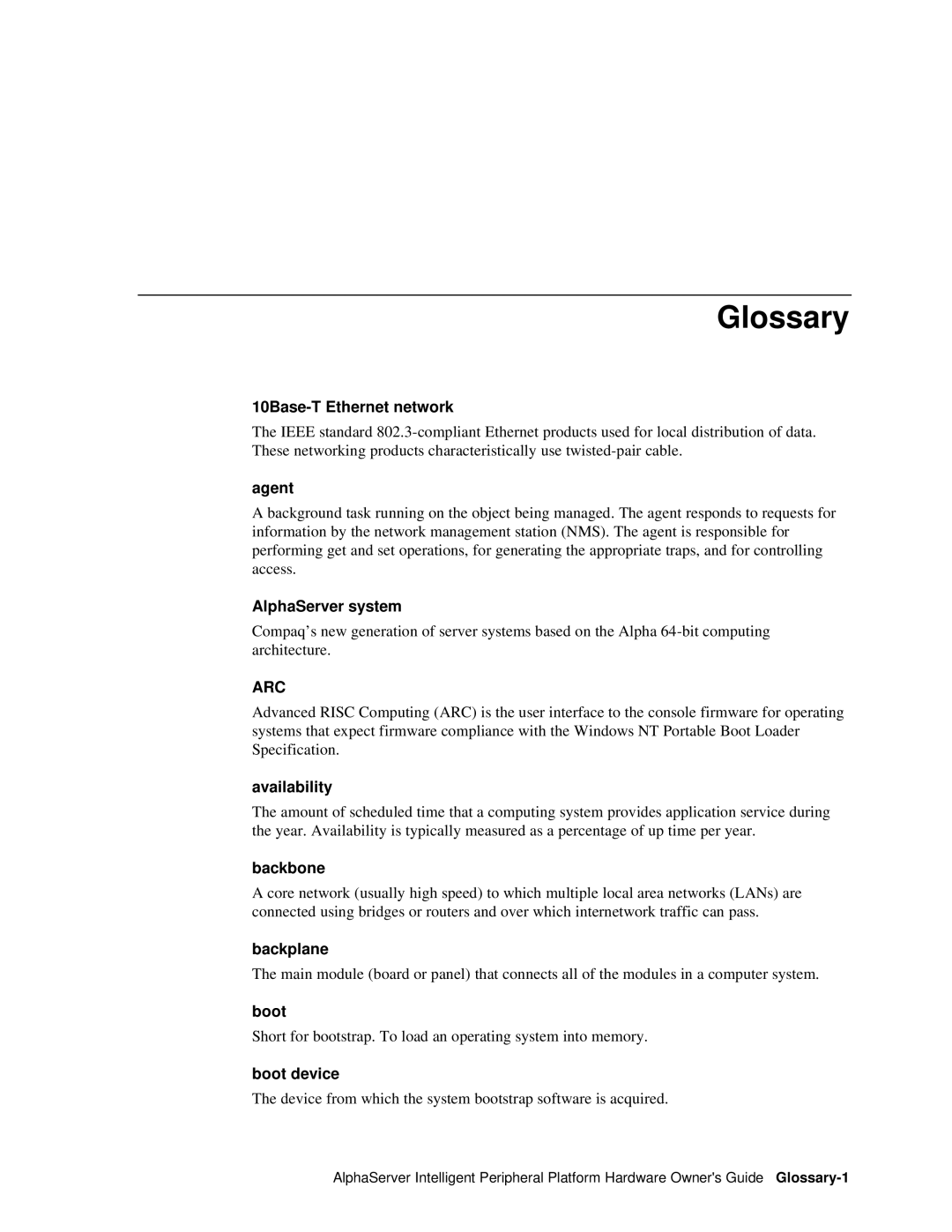 Compaq EK-ASIP2-OG. D01 manual Glossary 