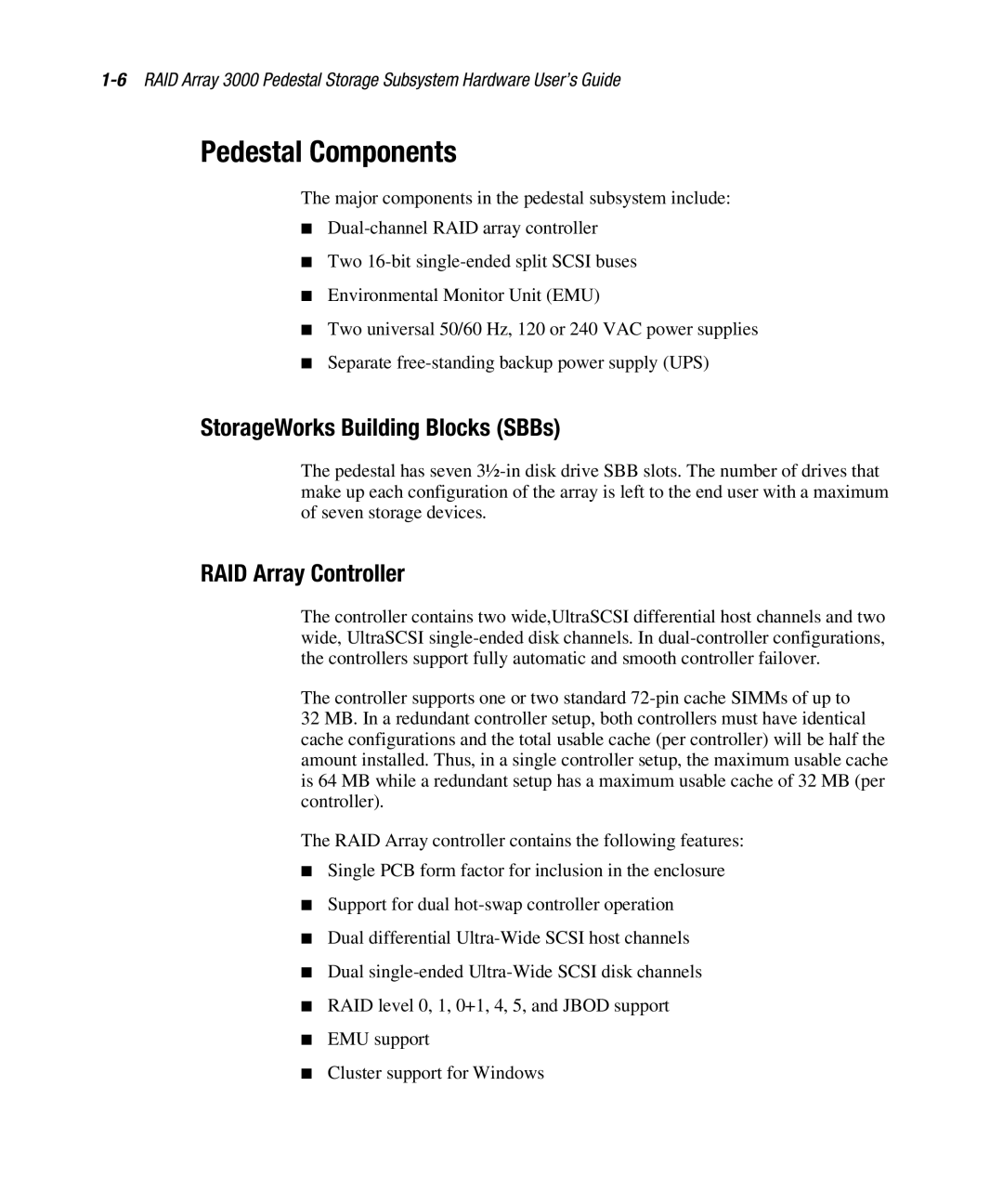 Compaq EK-SMCPO-UG. C01 manual Pedestal Components, StorageWorks Building Blocks SBBs, RAID Array Controller 