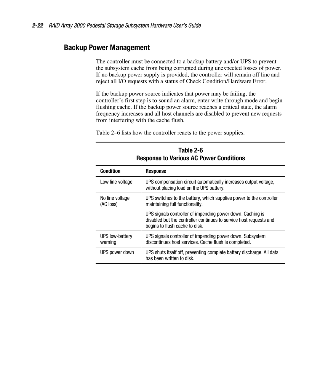 Compaq EK-SMCPO-UG. C01 manual Backup Power Management, Response to Various AC Power Conditions 