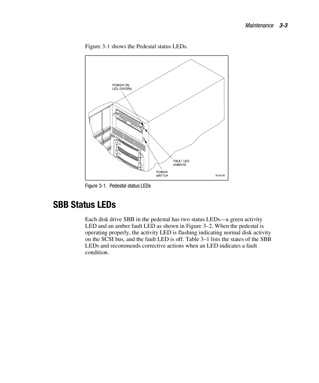 Compaq EK-SMCPO-UG. C01 manual SBB Status LEDs, Shows the Pedestal status LEDs 