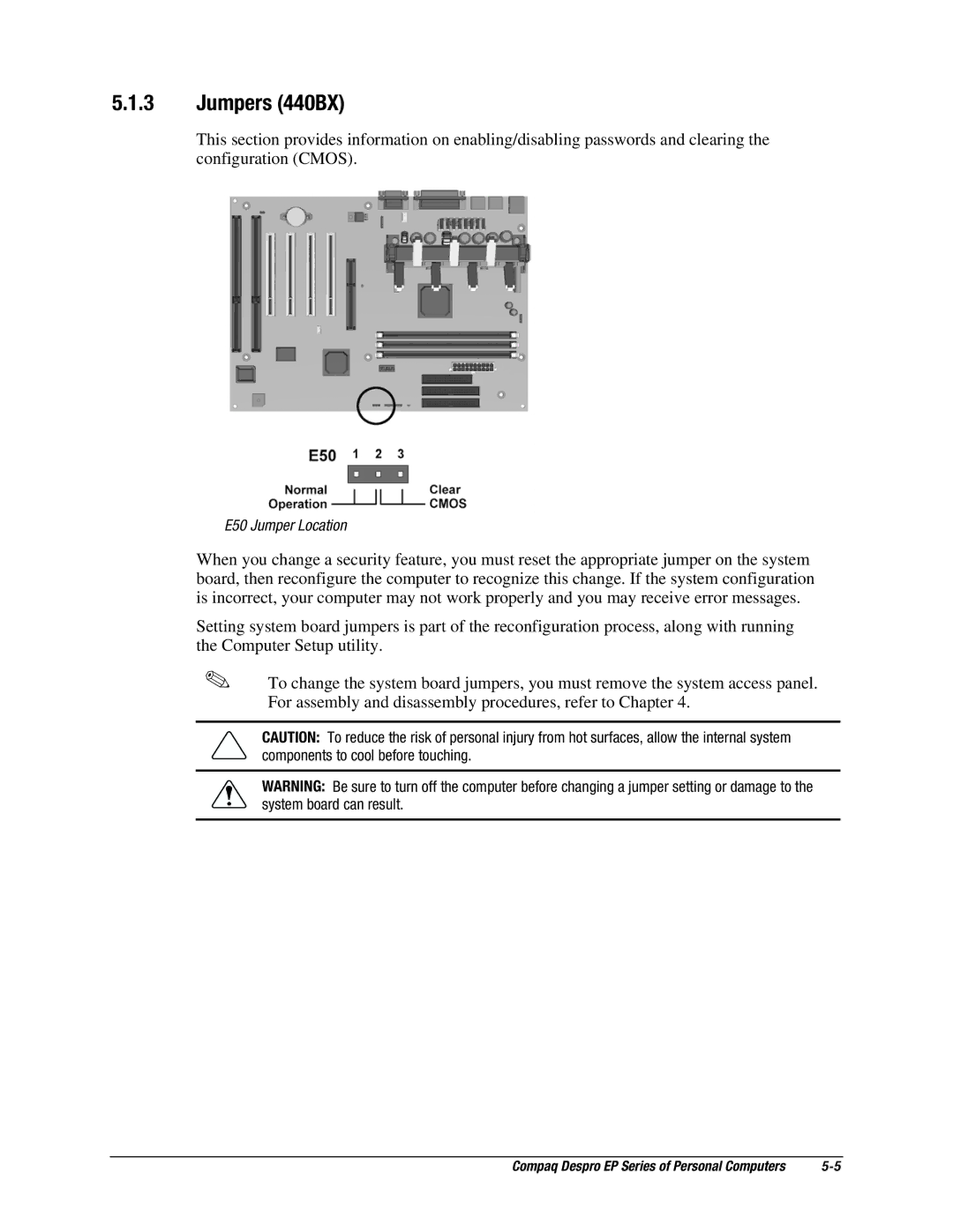 Compaq EP Series manual Jumpers 440BX 