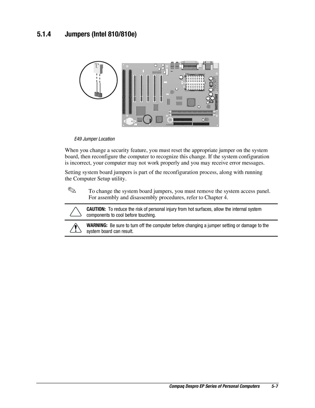 Compaq EP Series manual Jumpers Intel 810/810e 