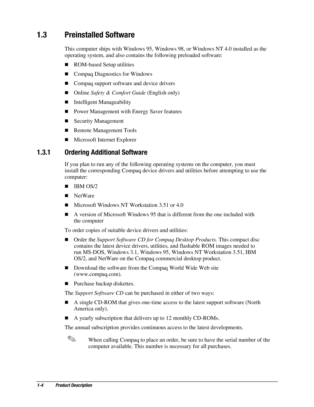 Compaq EP Series manual Preinstalled Software, Ordering Additional Software 