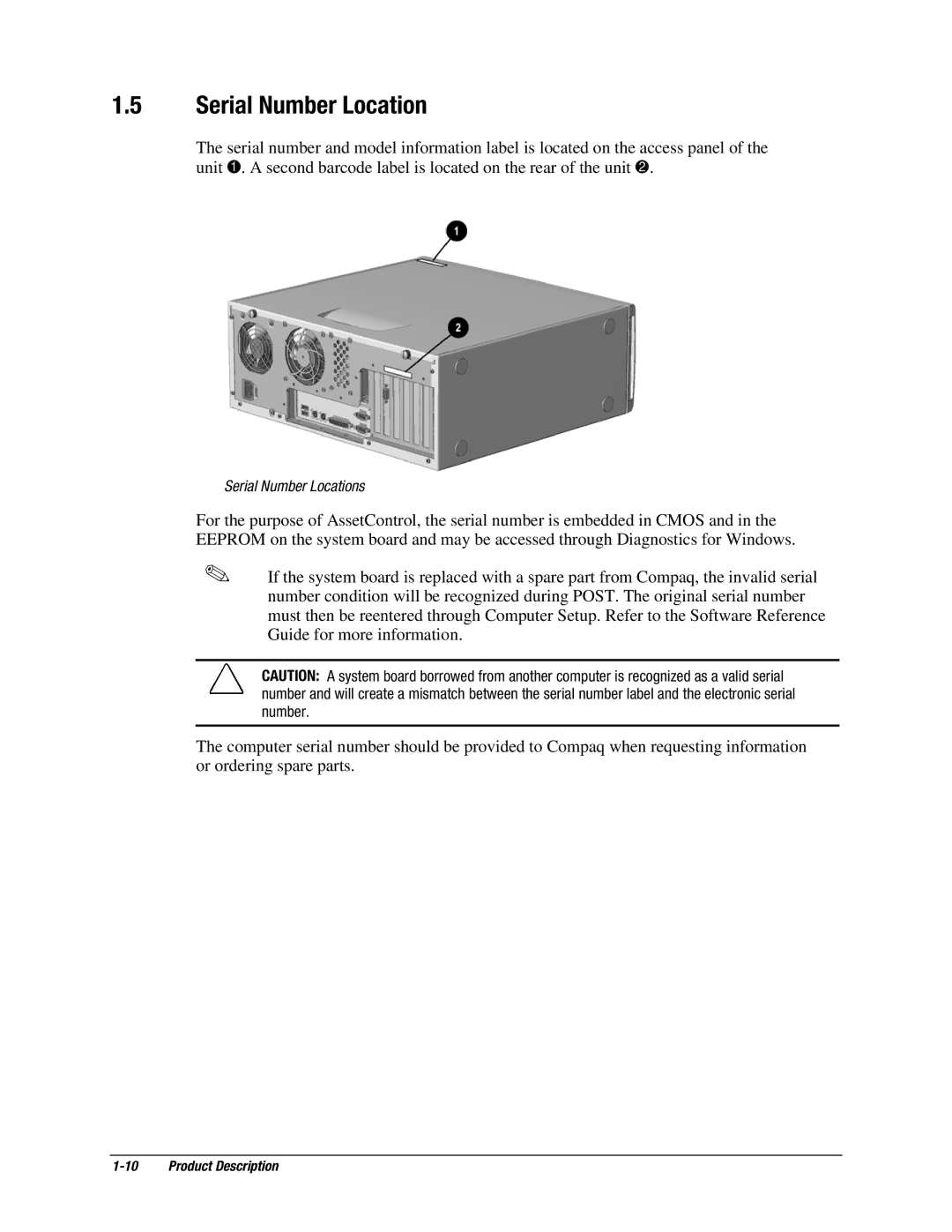 Compaq EP Series manual Serial Number Location 