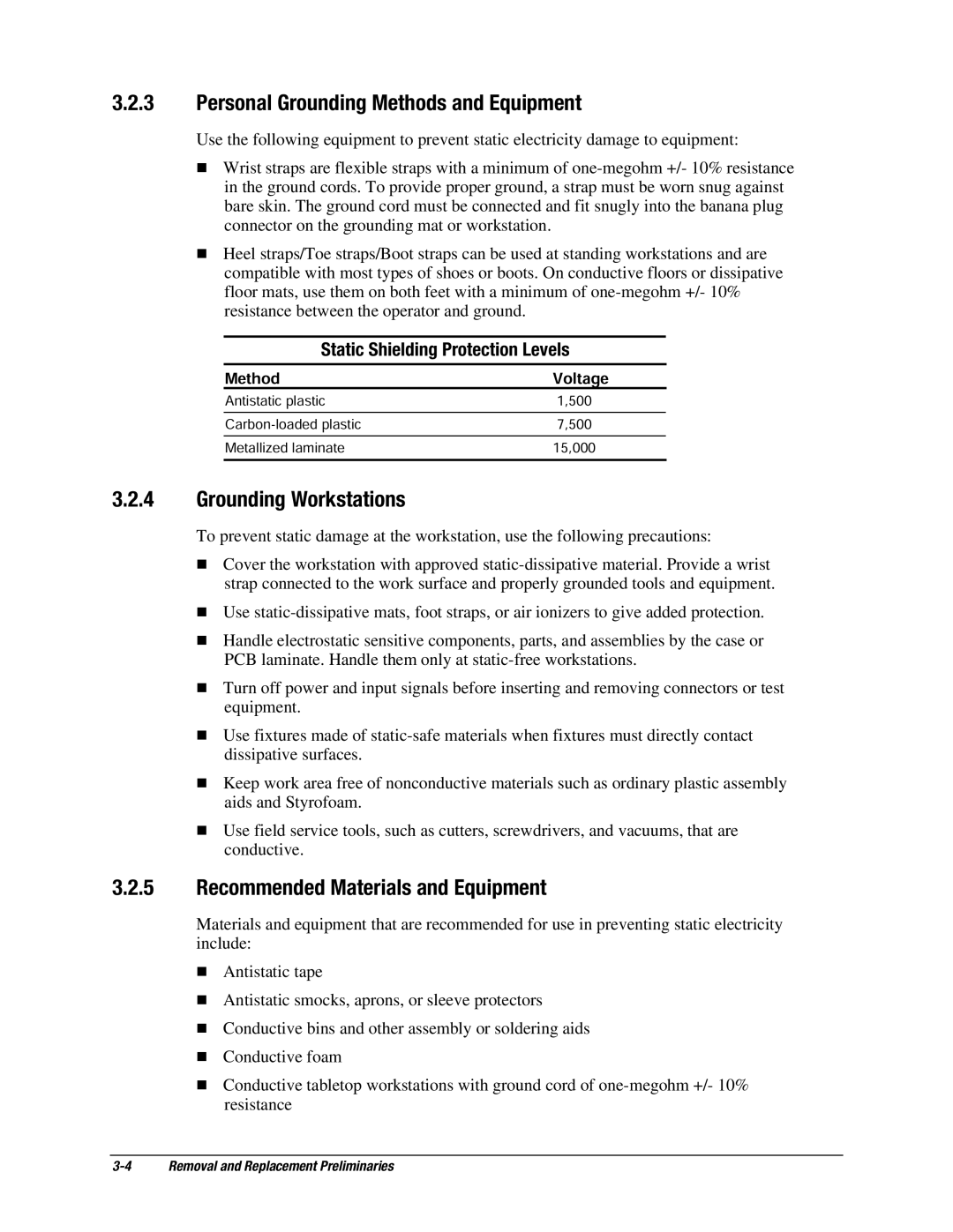 Compaq EP Series Personal Grounding Methods and Equipment, Grounding Workstations, Recommended Materials and Equipment 