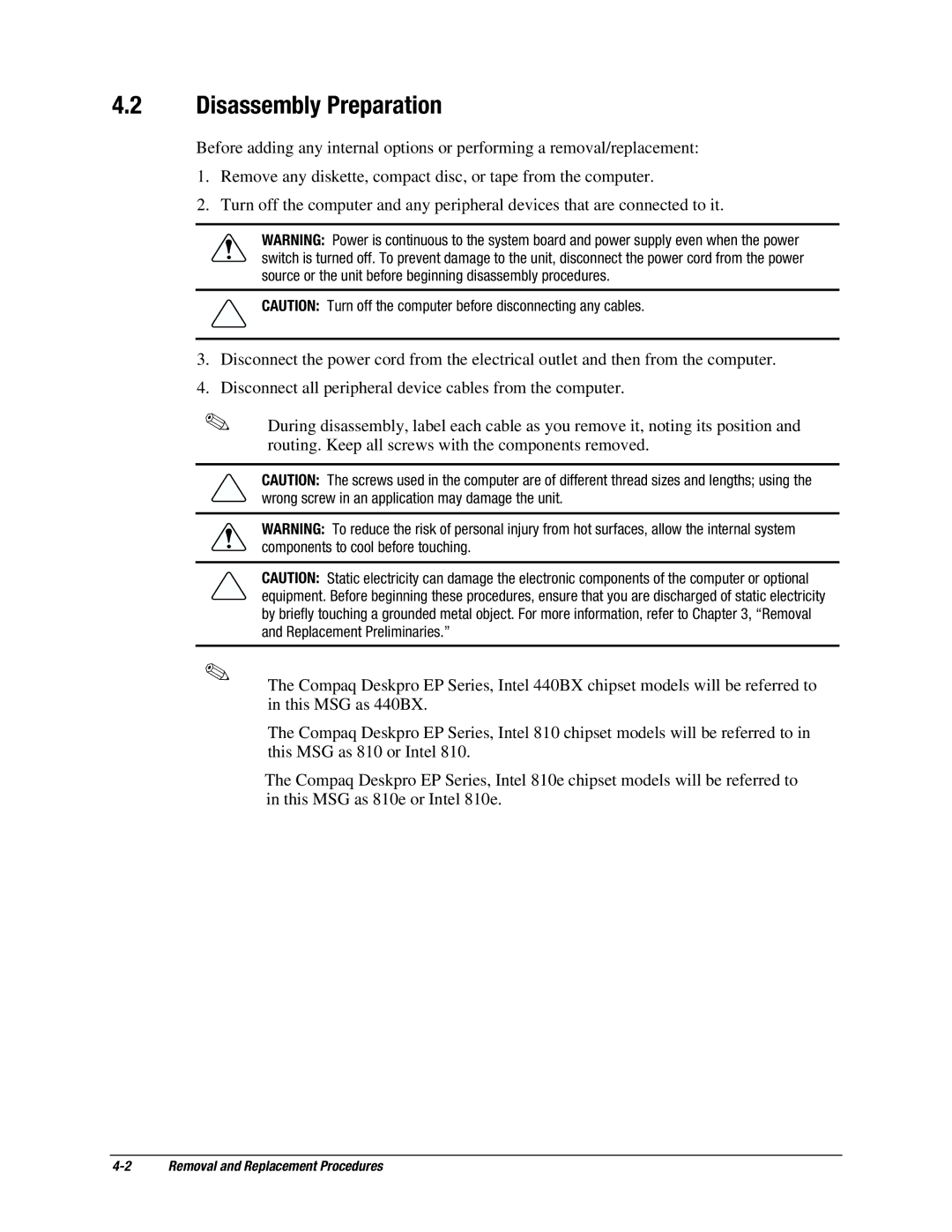 Compaq EP Series manual Disassembly Preparation 