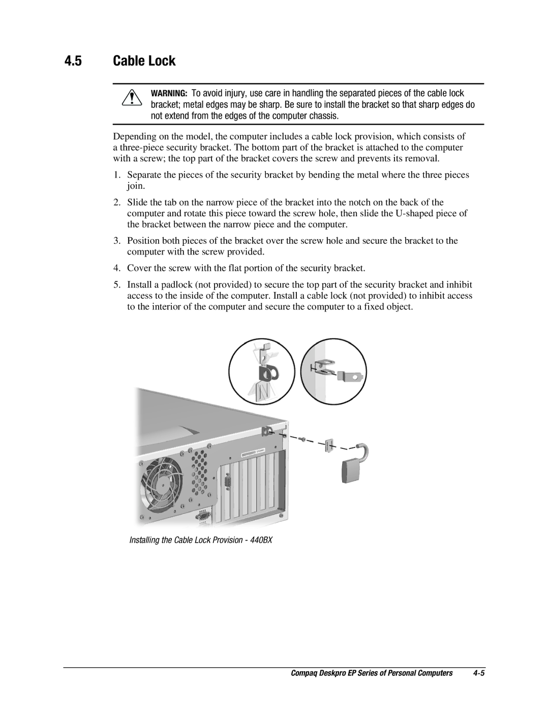 Compaq EP Series manual Cable Lock 