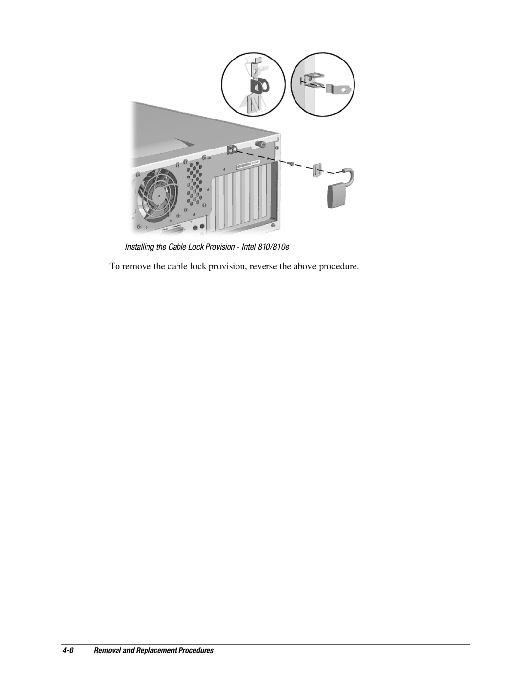 Compaq EP Series manual Installing the Cable Lock Provision Intel 810/810e 