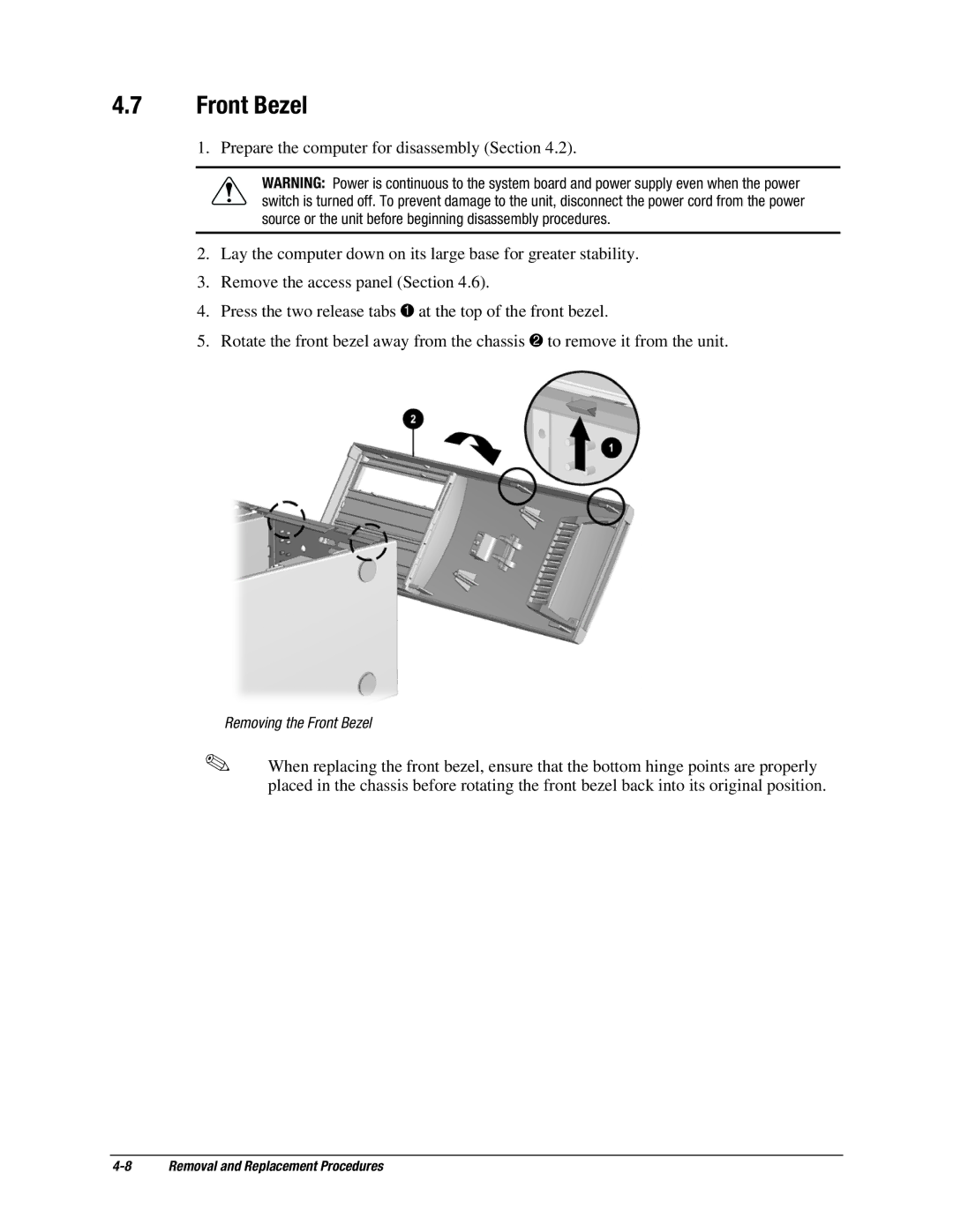 Compaq EP Series manual Front Bezel 