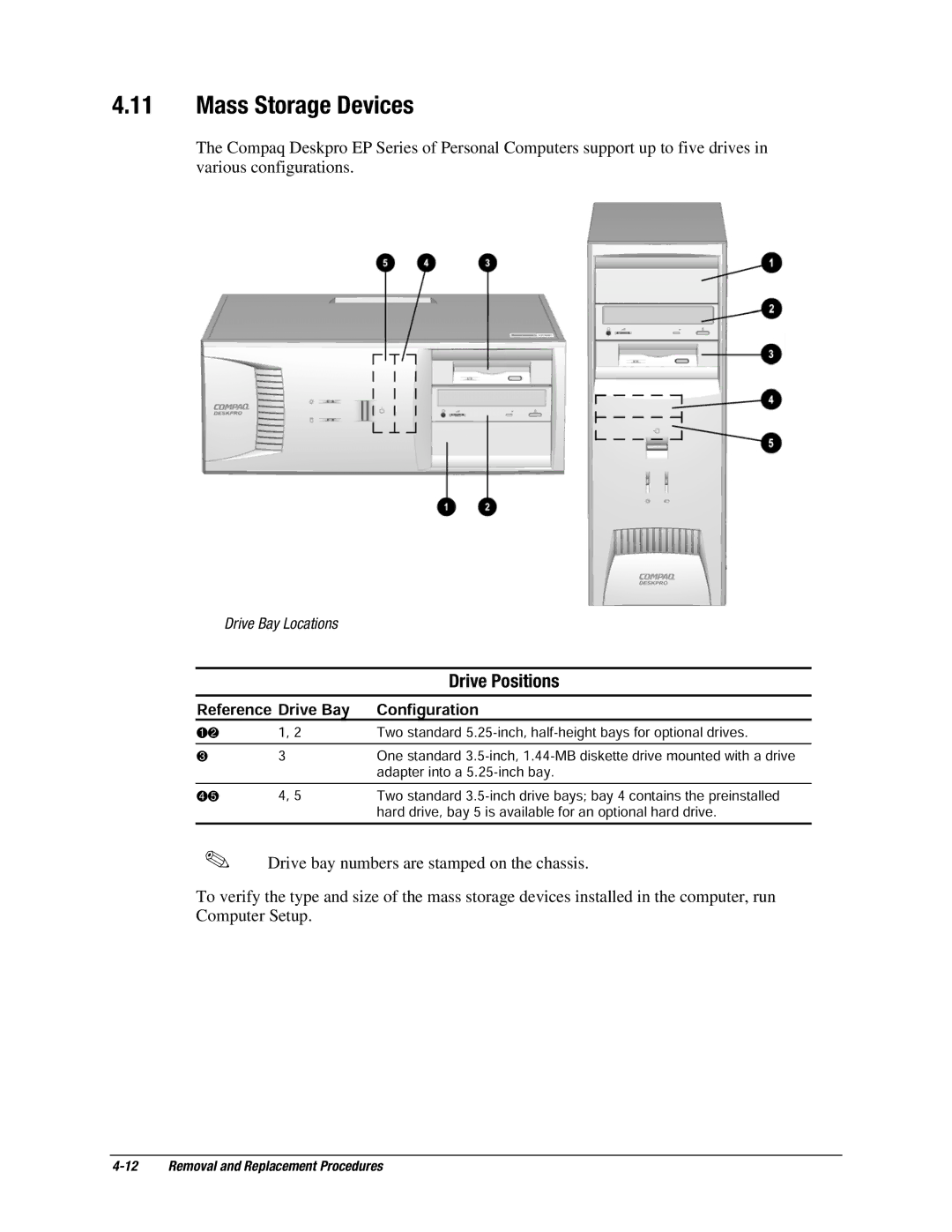 Compaq EP Series manual Mass Storage Devices, Drive Positions 