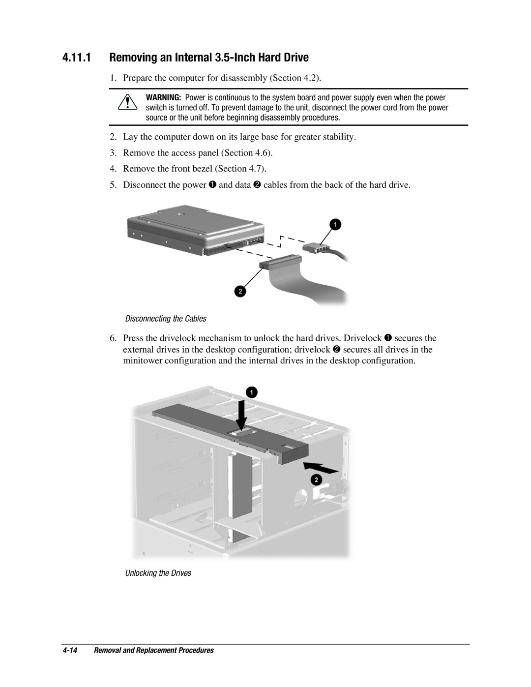 Compaq EP Series manual Removing an Internal 3.5-Inch Hard Drive 