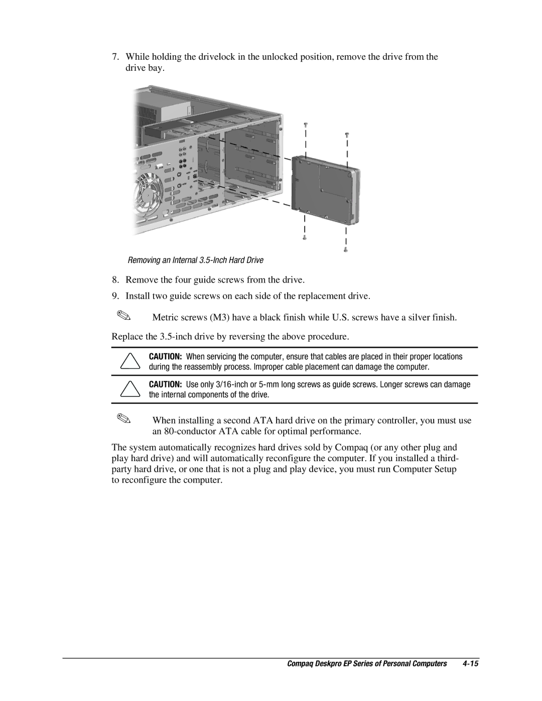 Compaq EP Series manual Removing an Internal 3.5-Inch Hard Drive 