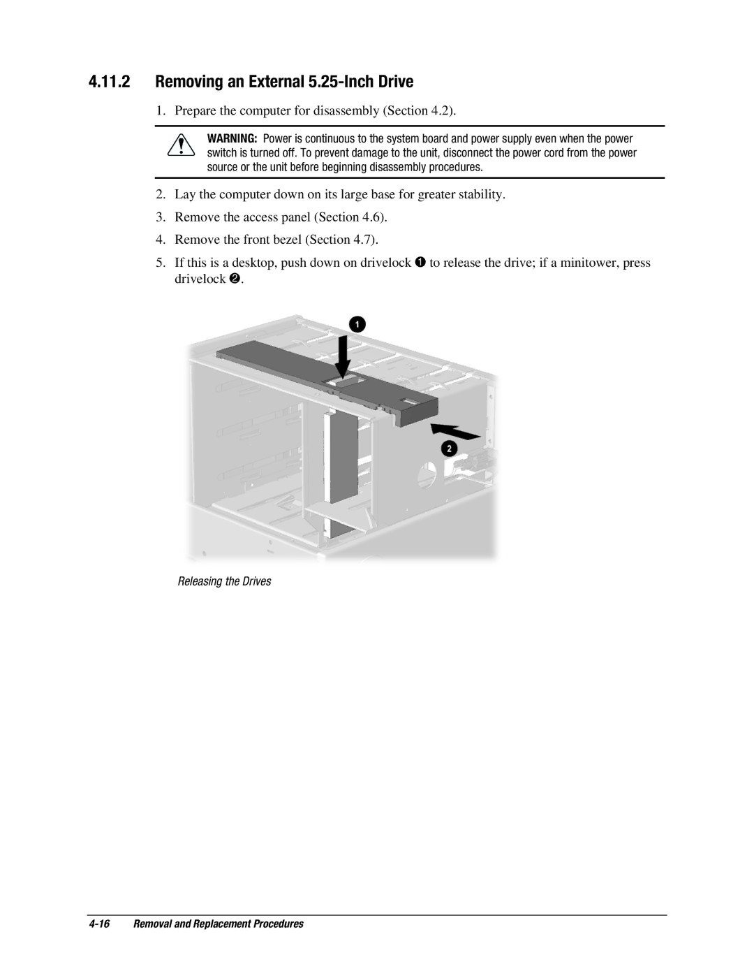 Compaq EP Series manual Removing an External 5.25-Inch Drive 