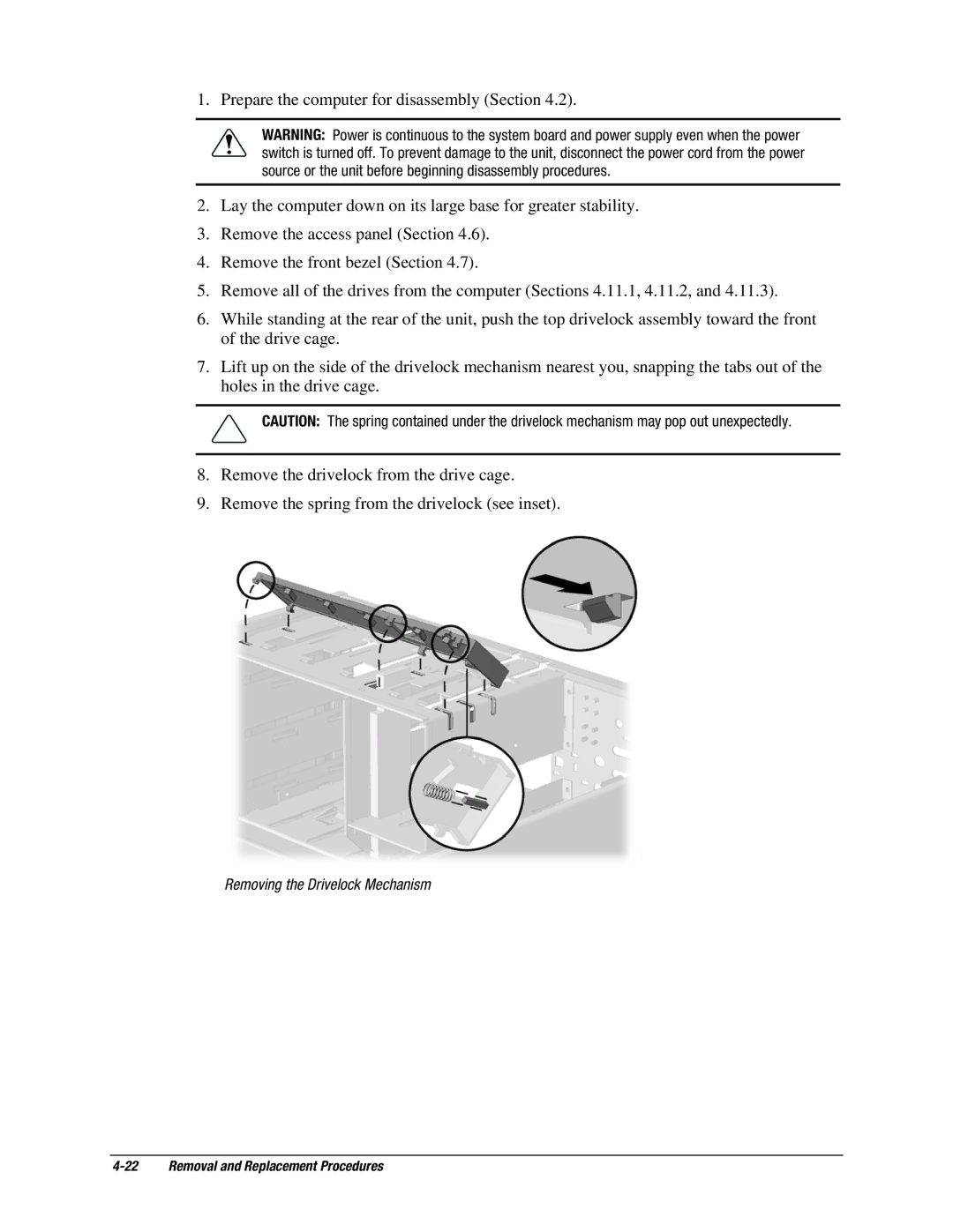 Compaq EP Series manual Removing the Drivelock Mechanism 