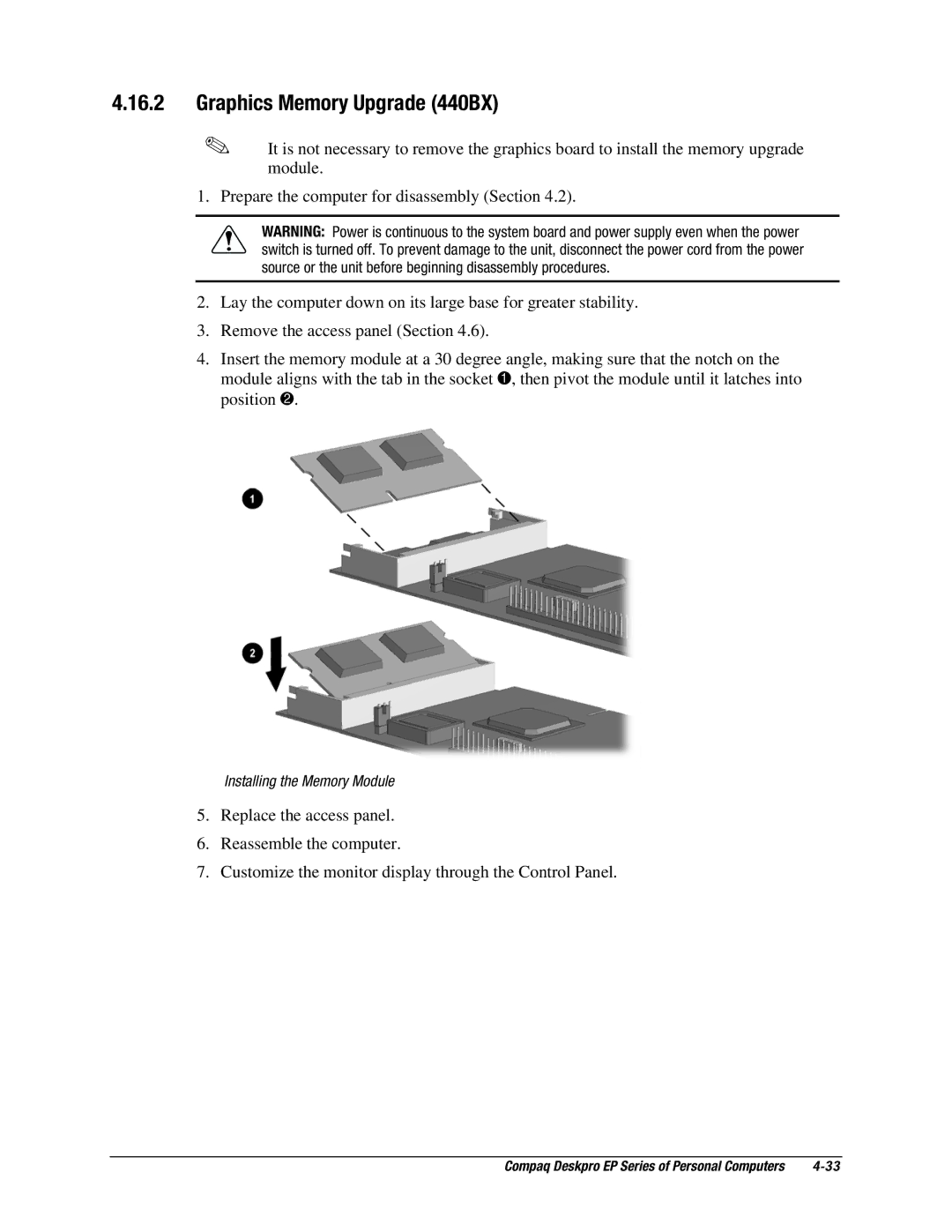 Compaq EP Series manual Graphics Memory Upgrade 440BX 