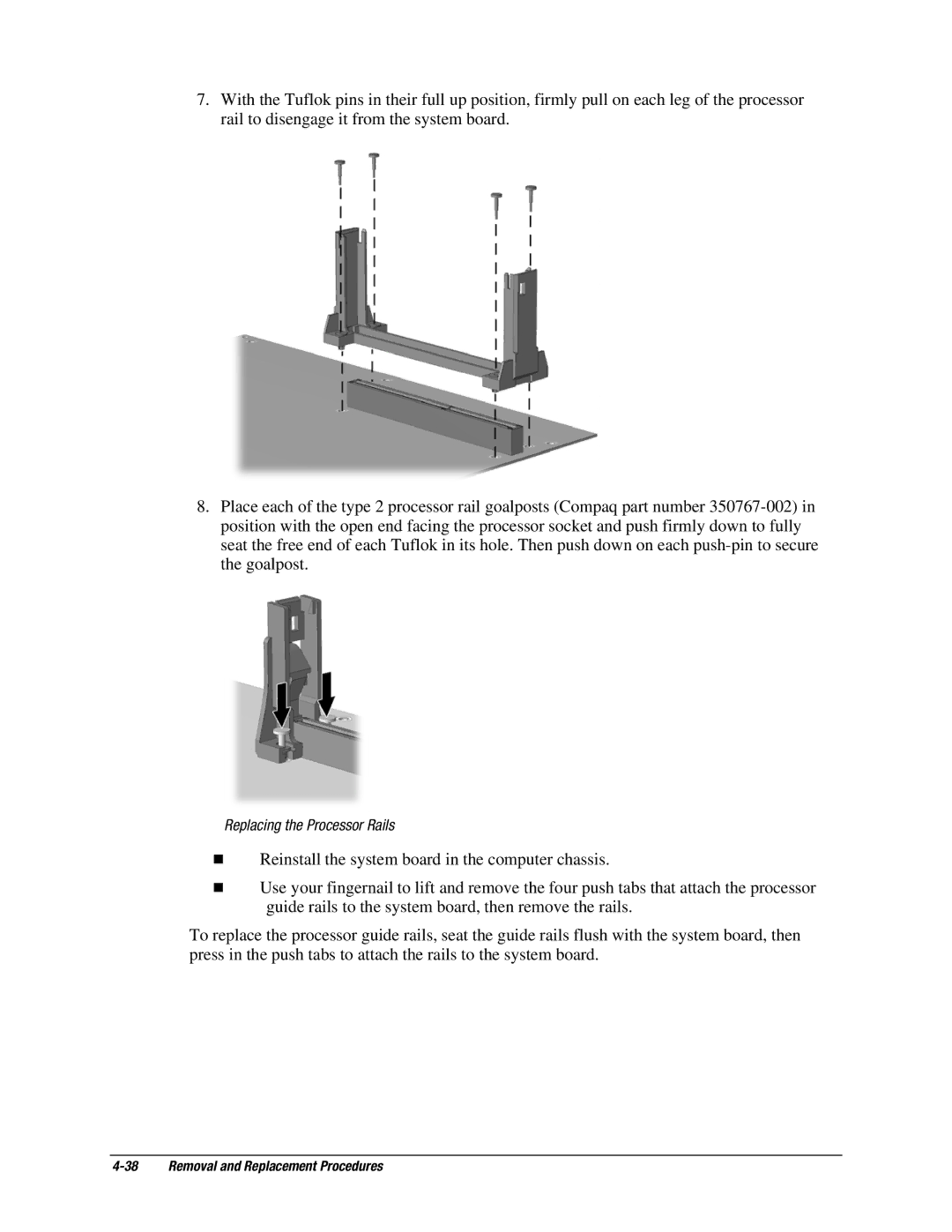 Compaq EP Series manual Replacing the Processor Rails 