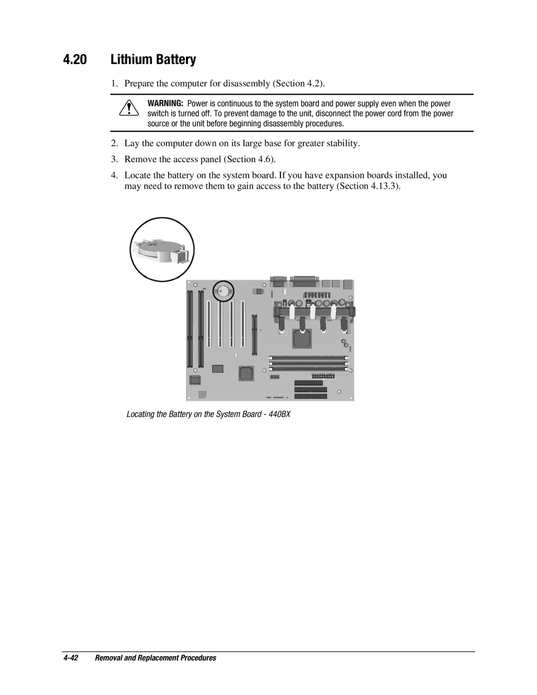 Compaq EP Series manual Lithium Battery 