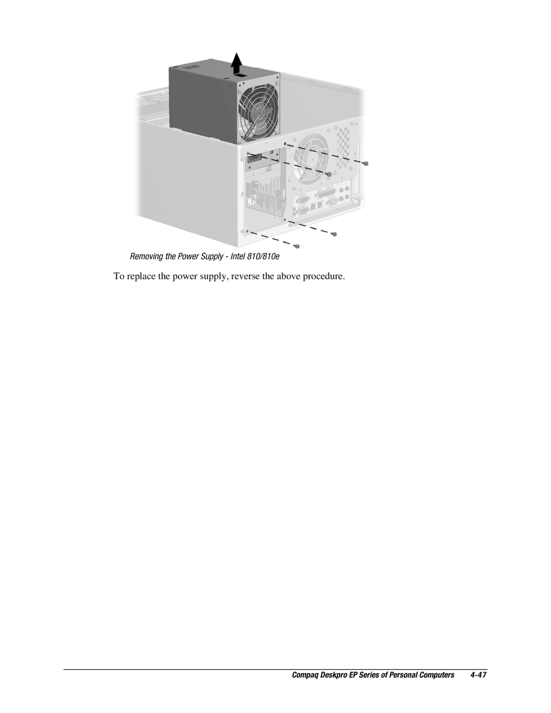 Compaq EP Series manual To replace the power supply, reverse the above procedure 