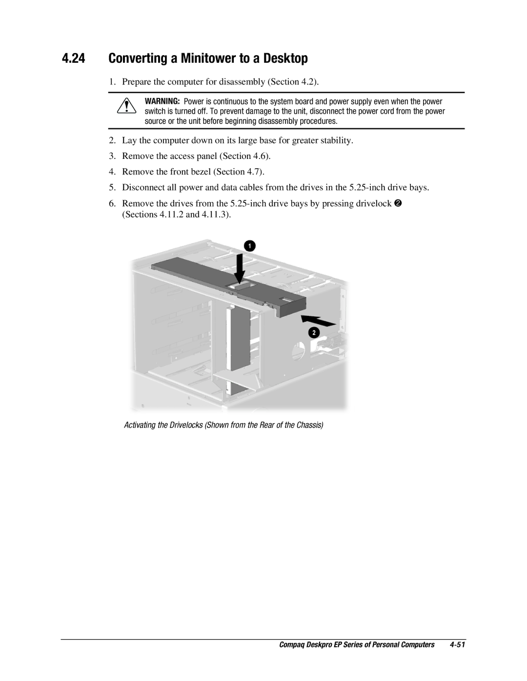 Compaq EP Series manual Converting a Minitower to a Desktop 