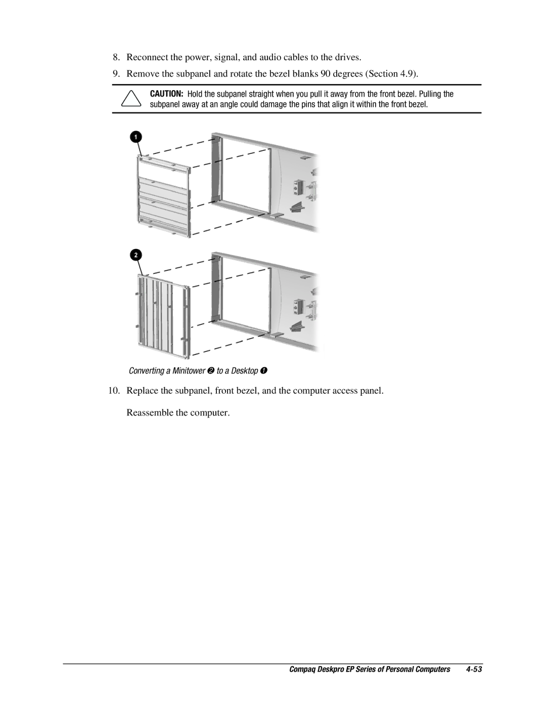 Compaq EP Series manual Converting a Minitower 2 to a Desktop 