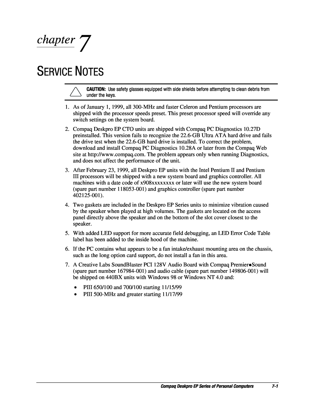 Compaq EP Series manual Service Notes, chapter 
