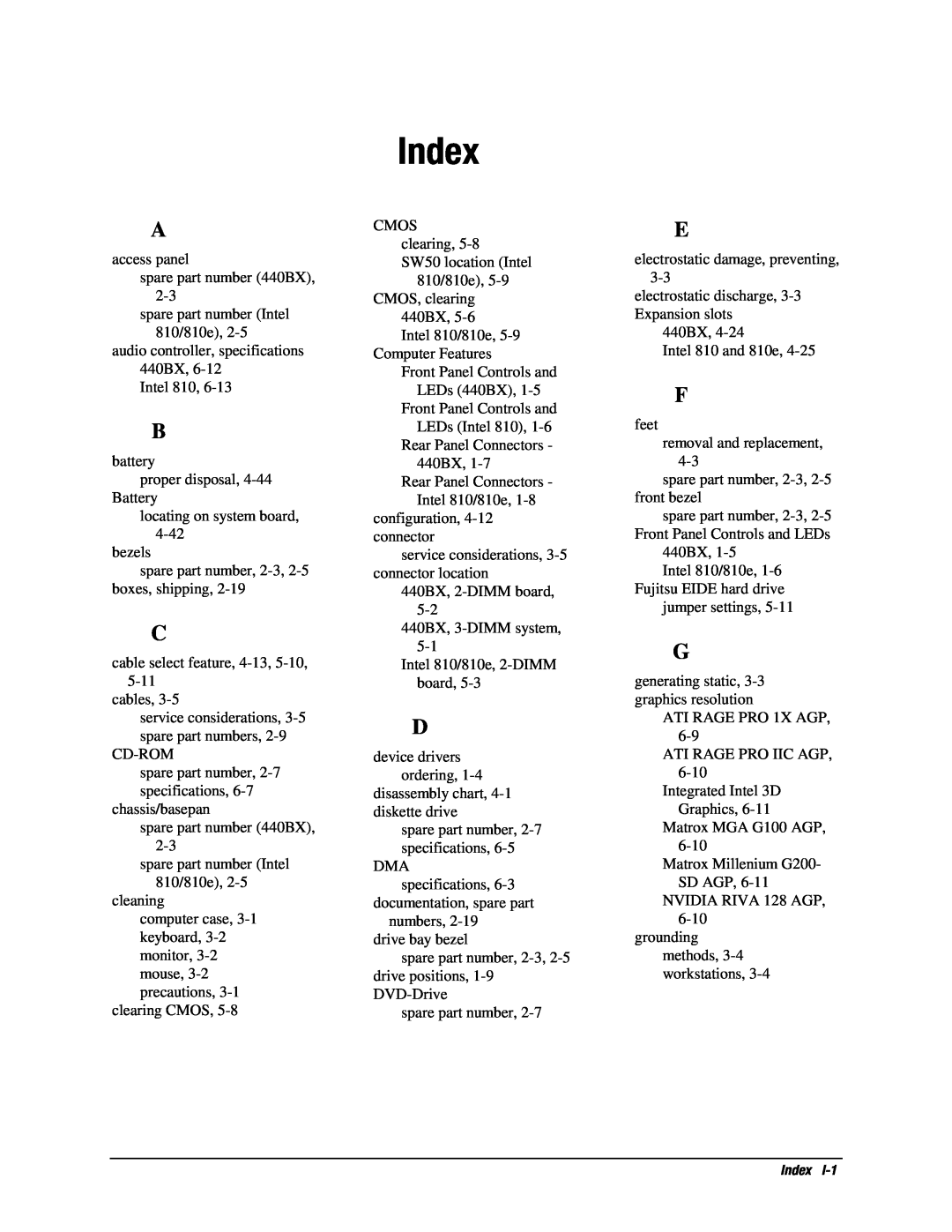 Compaq EP Series manual Index 