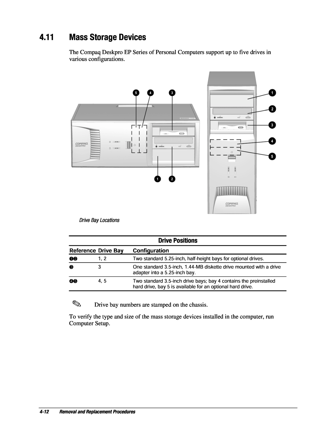 Compaq EP Series manual Mass Storage Devices, Drive Positions 