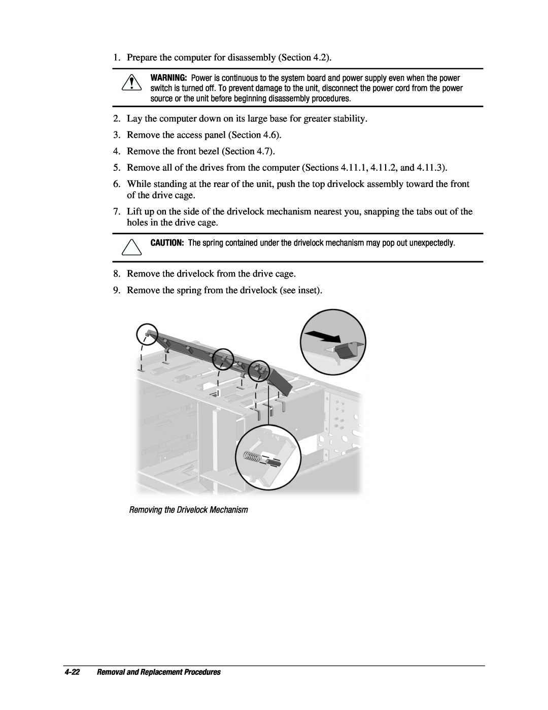 Compaq EP Series manual Removing the Drivelock Mechanism, Removal and Replacement Procedures 