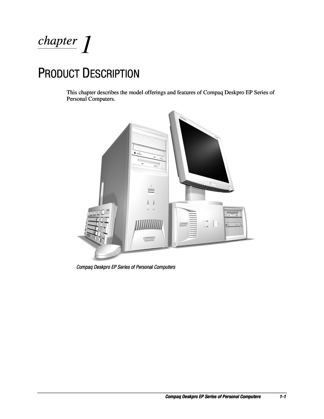 Compaq manual chapter, Product Description, Compaq Deskpro EP Series of Personal Computers 
