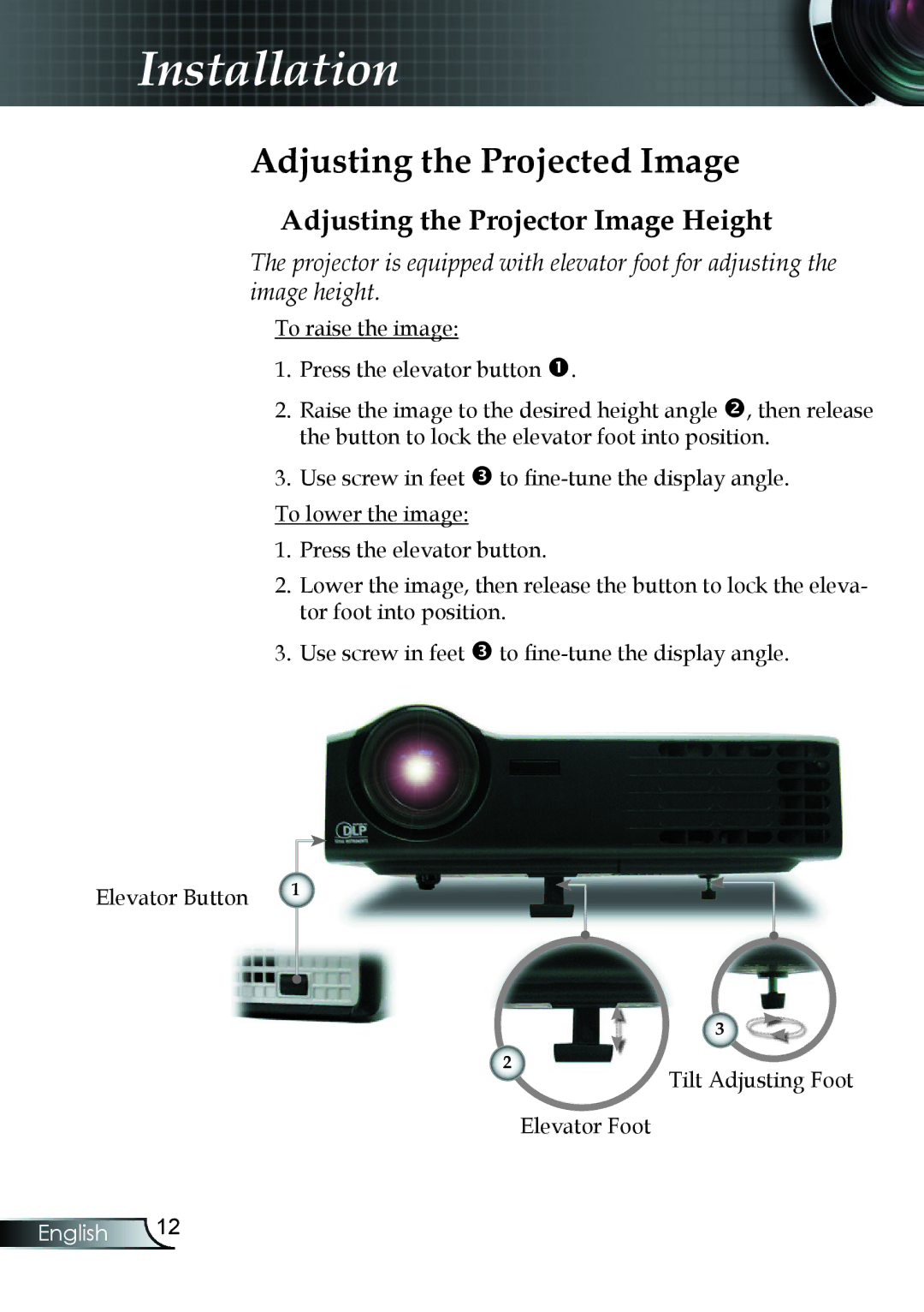 Compaq EP7150 manual Adjusting the Projected Image, Adjusting the Projector Image Height 