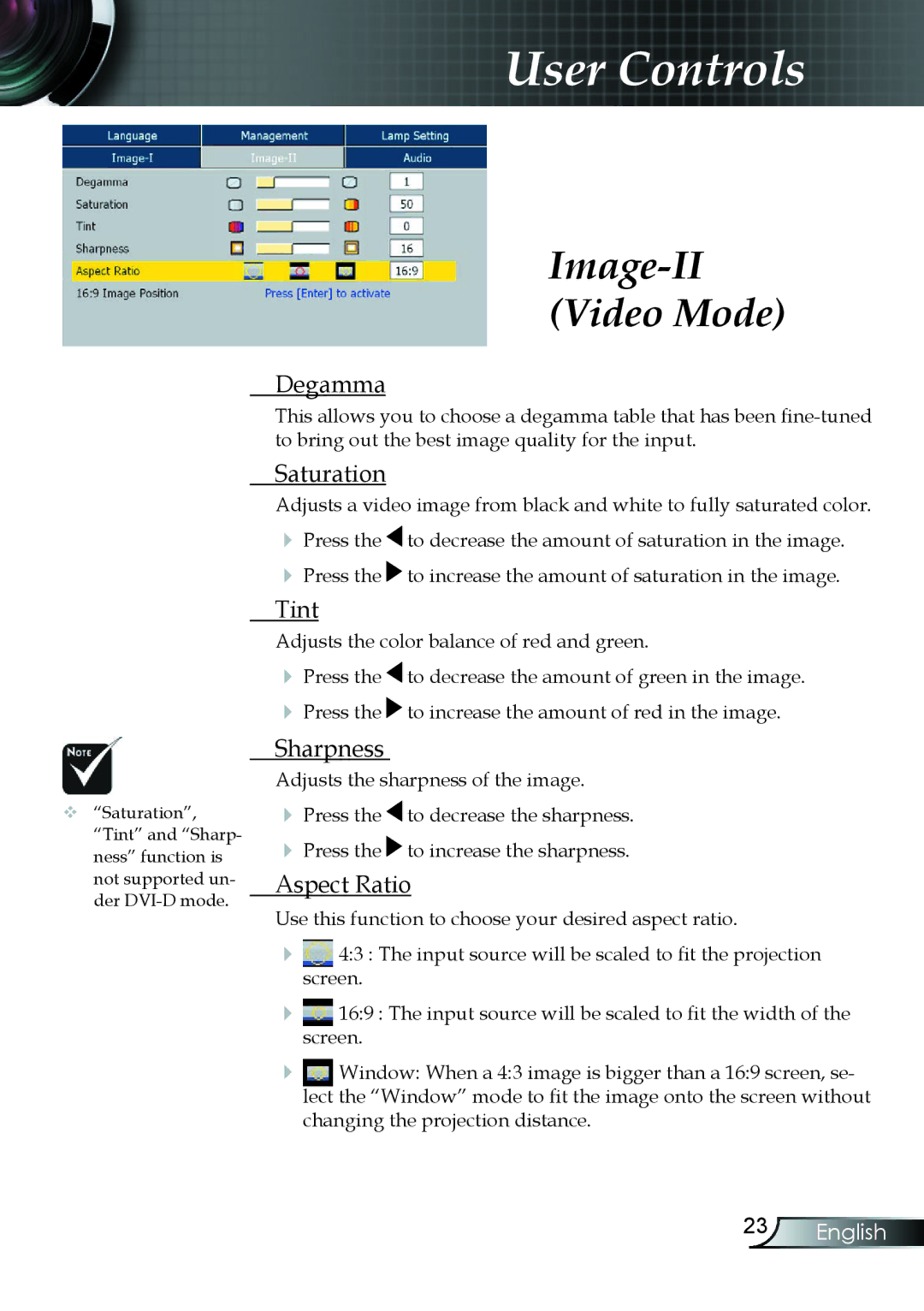 Compaq EP7150 manual Image-II Video Mode, Saturation, Tint, Sharpness 